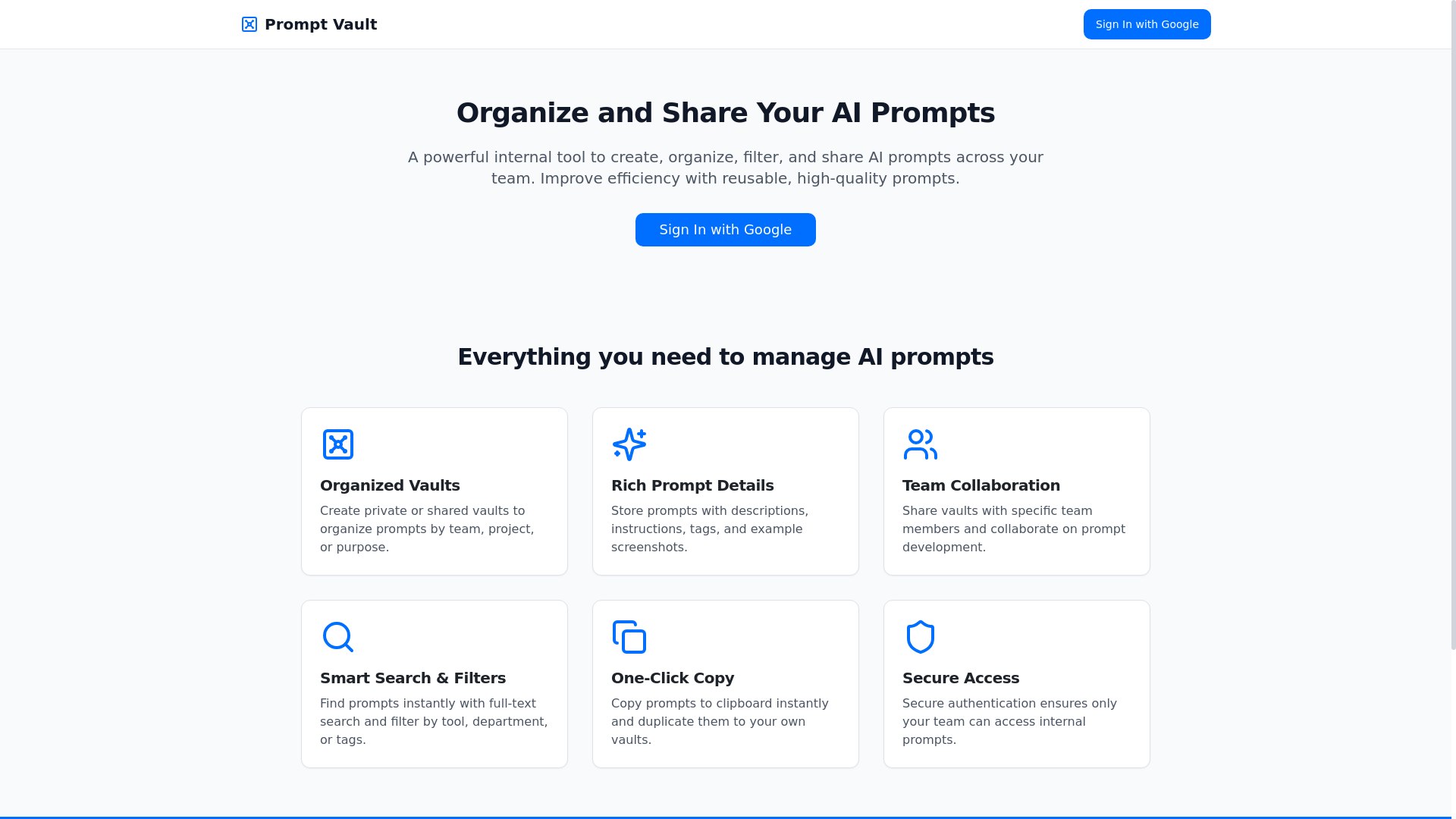 website screenshot of https://thepromptvault.app/