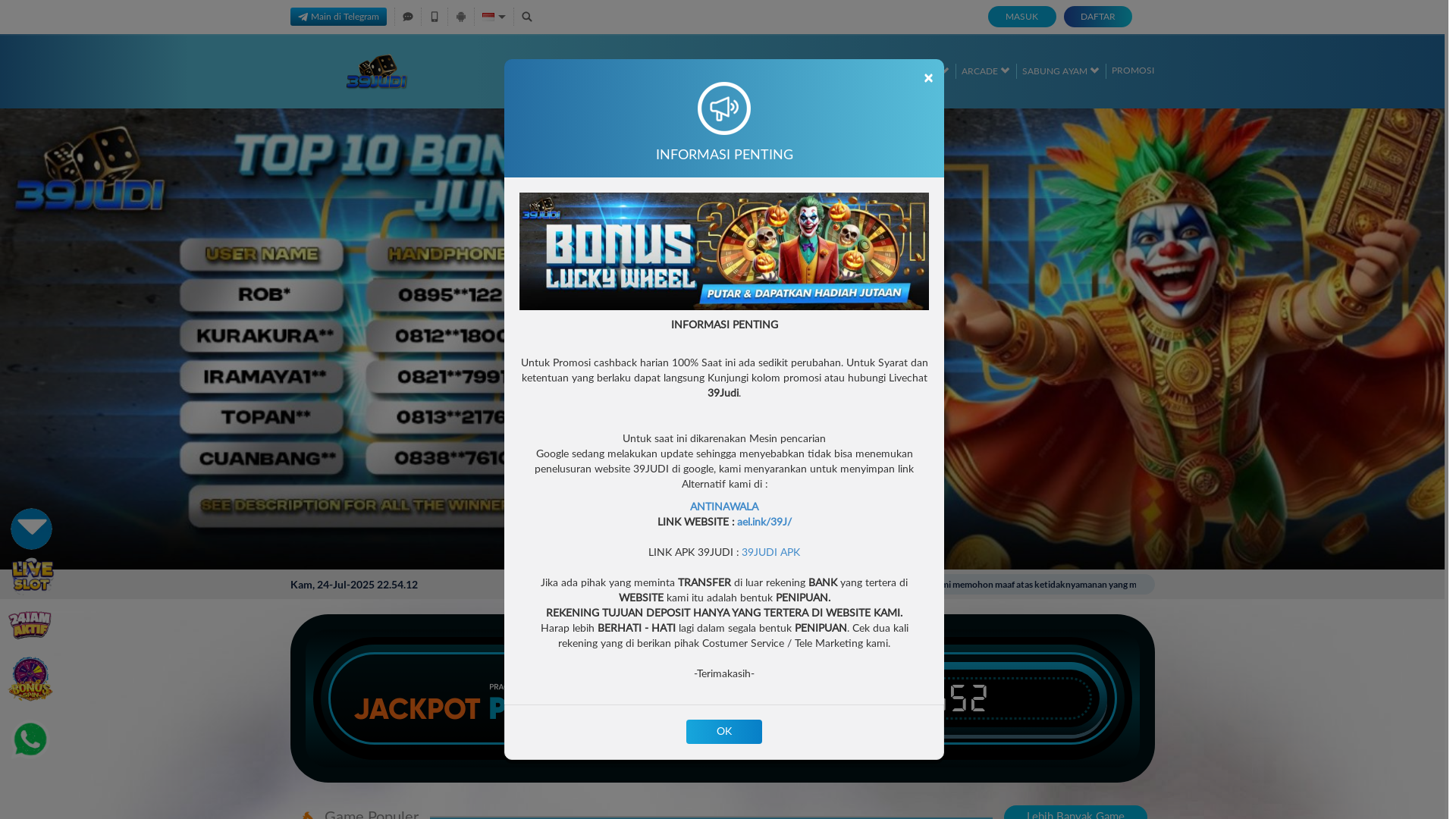 website screenshot of https://tigasembilanj.com/