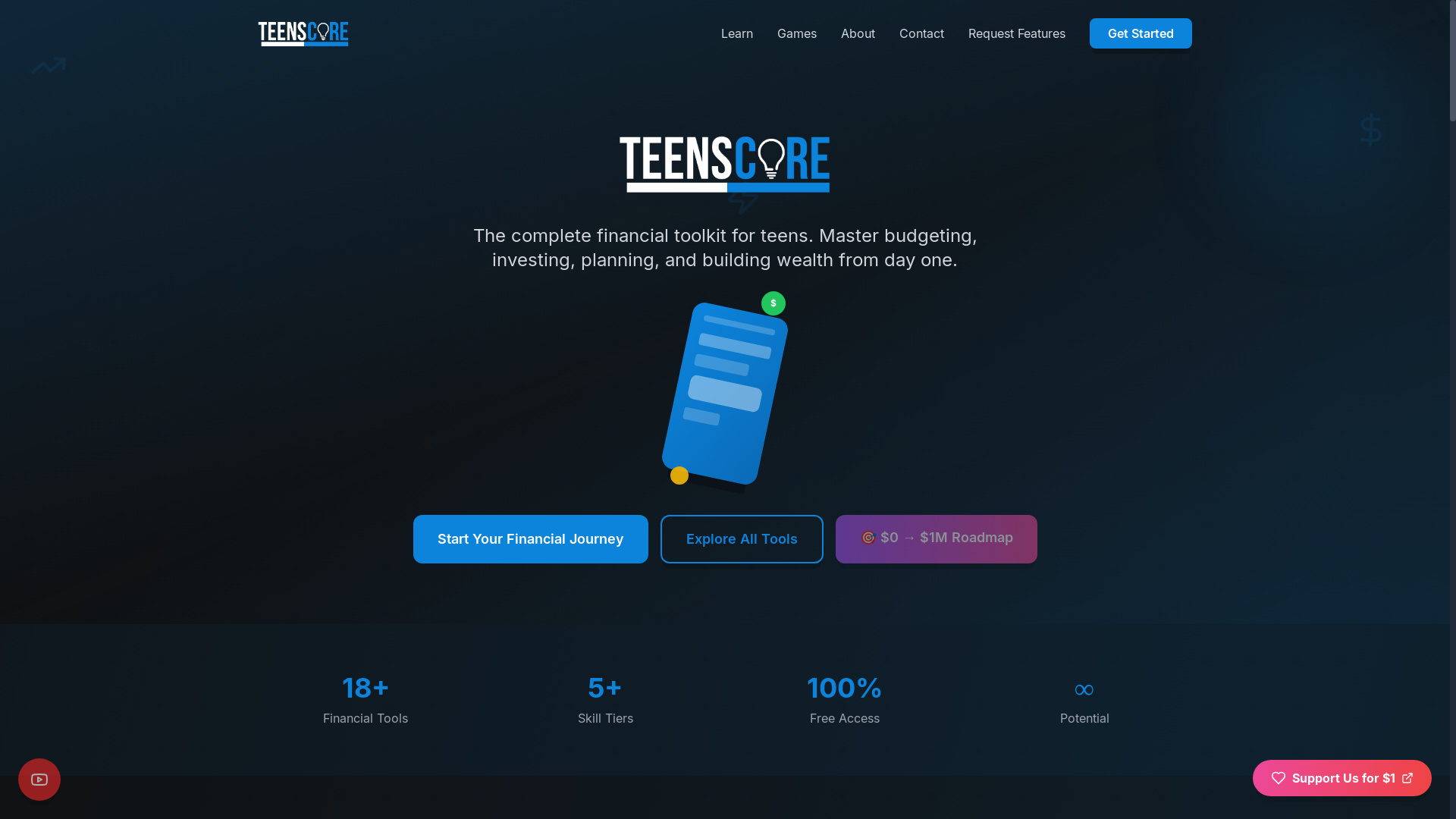 website screenshot of https://teenscore.org/