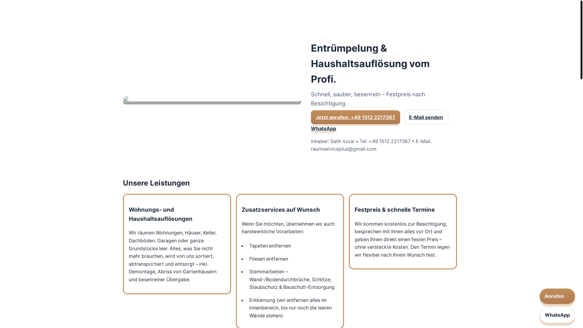 website screenshot of https://xn--rumserviceplus-5hb.de/