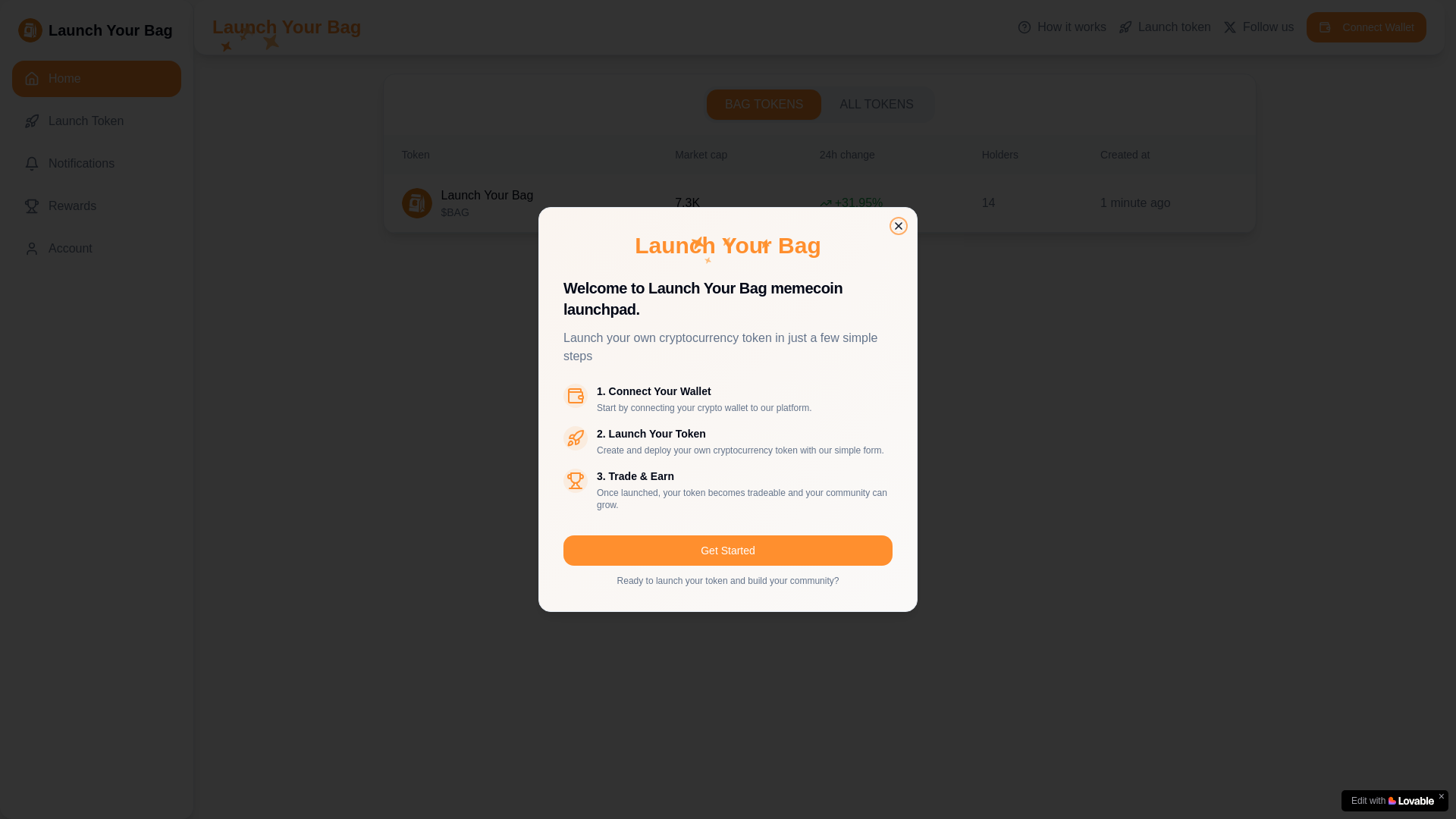 website screenshot of https://launchyourbag.com/