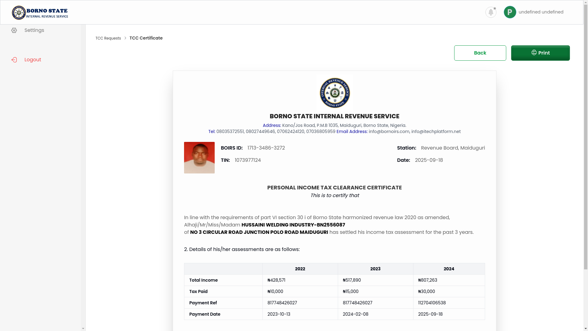 website screenshot of https://borno-fiopay-net-payer-tcc-certificate-tccld-233.pages.dev/