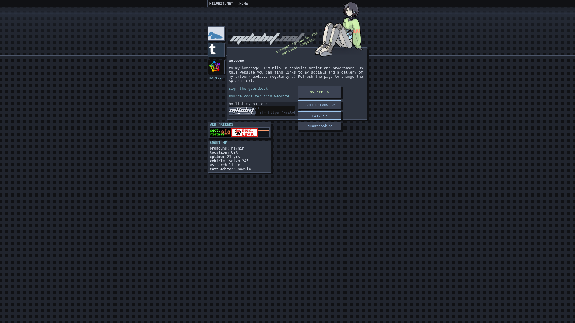 website screenshot of https://milobit.net/
