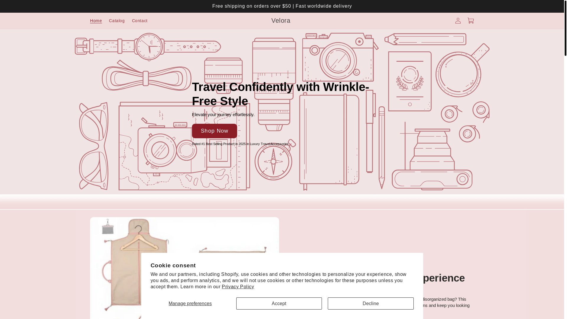 website screenshot of https://velorabags.us/