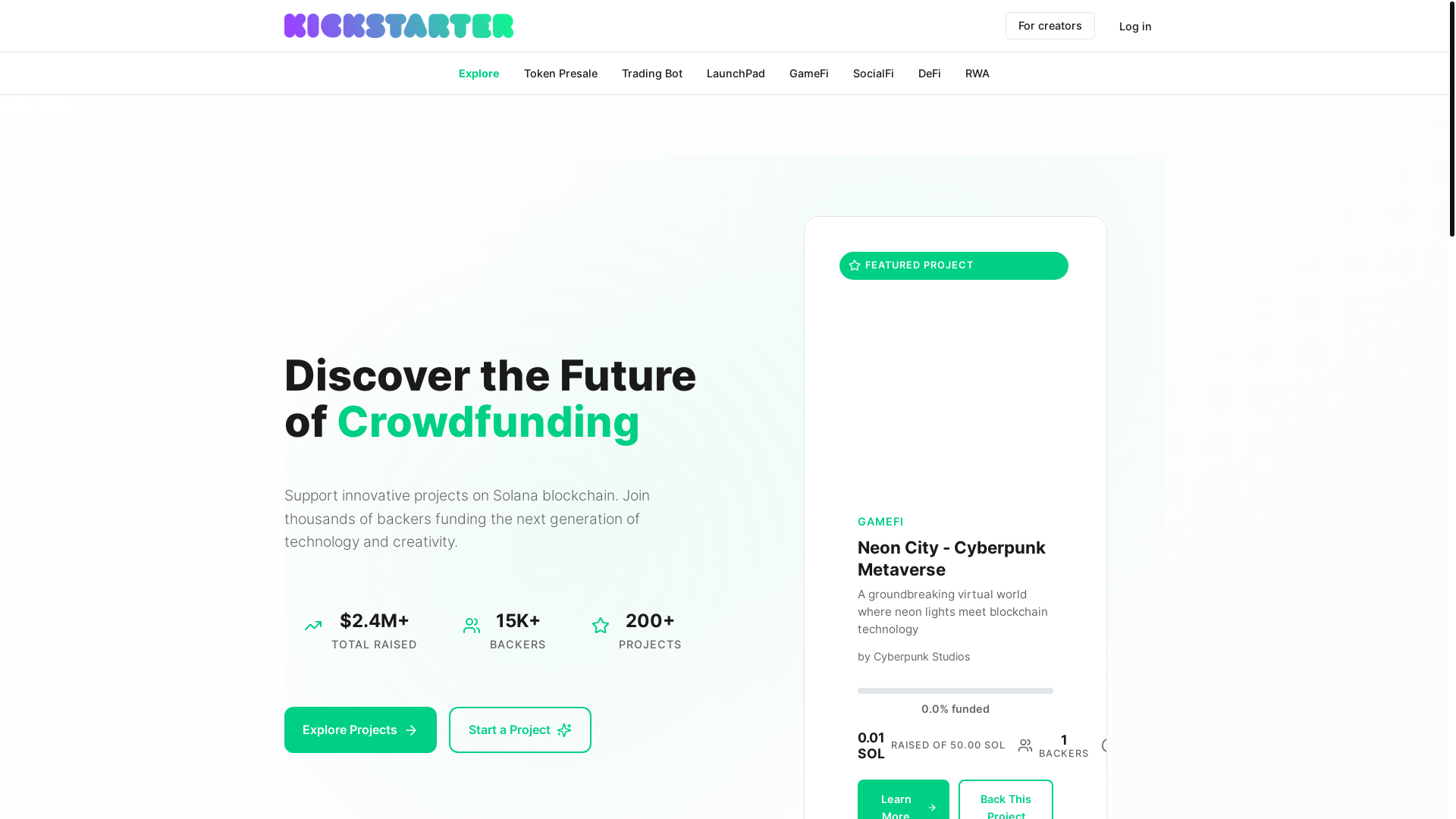 website screenshot of https://kickstartersol.xyz/