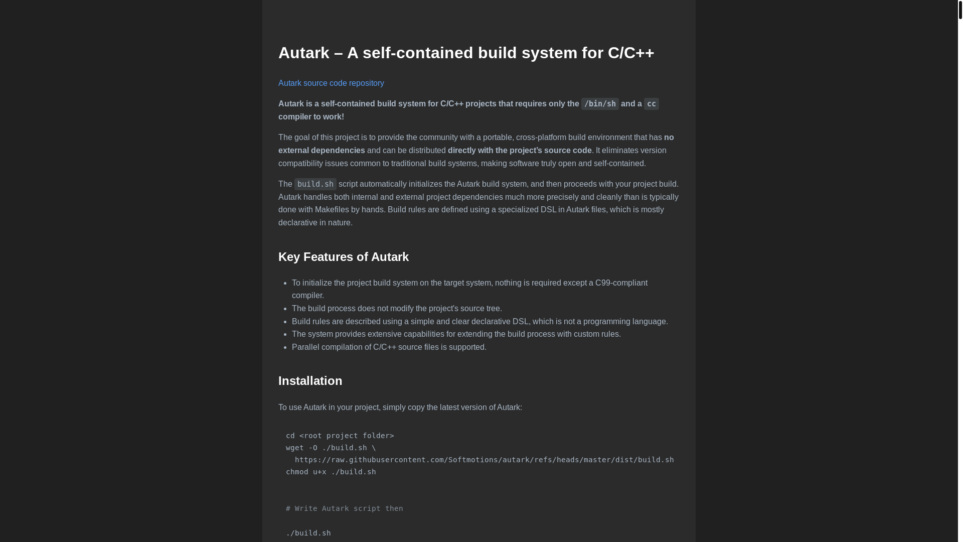 website screenshot of https://autark.pages.dev/
