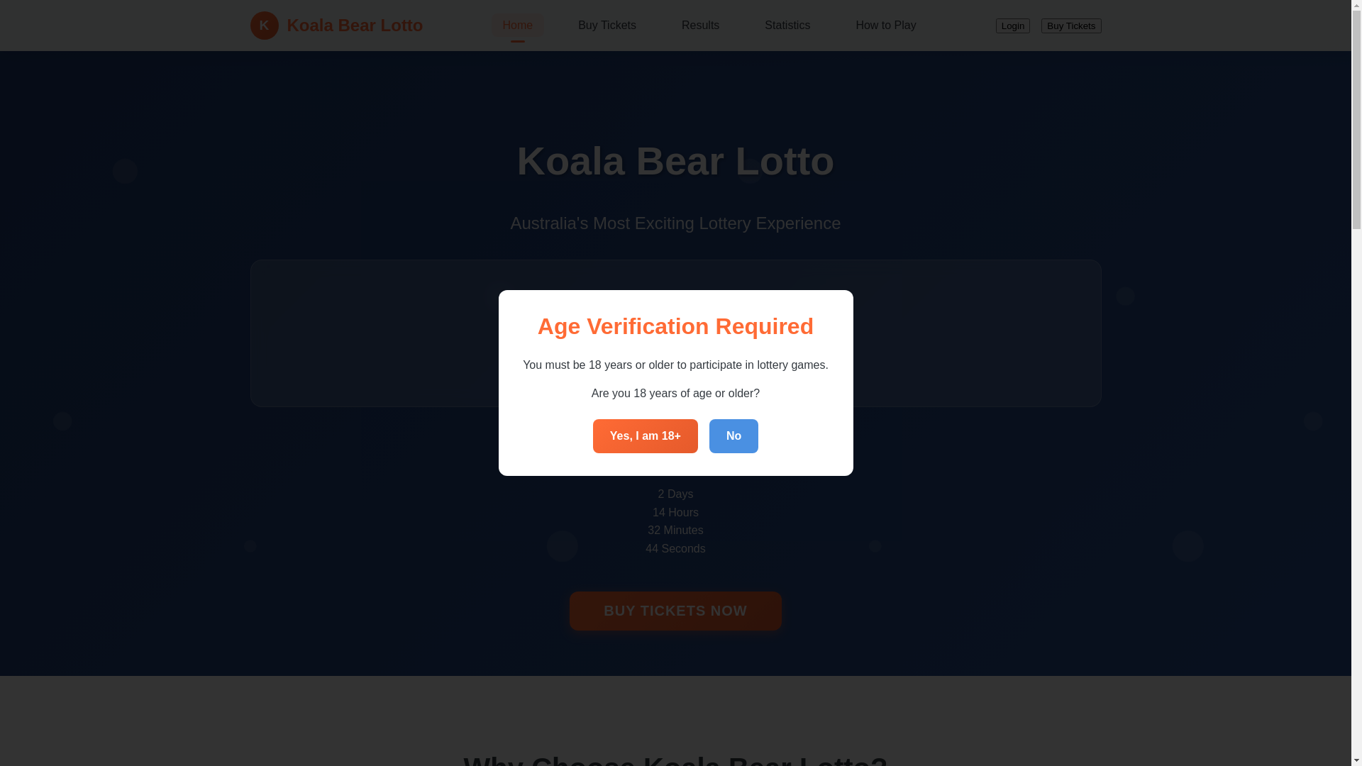 website screenshot of https://koalabearslotto.com/