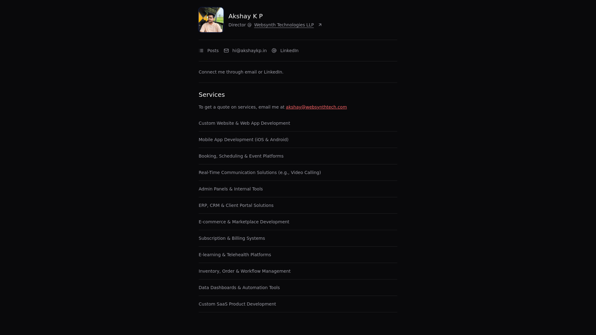 website screenshot of https://akshaykp.pages.dev/