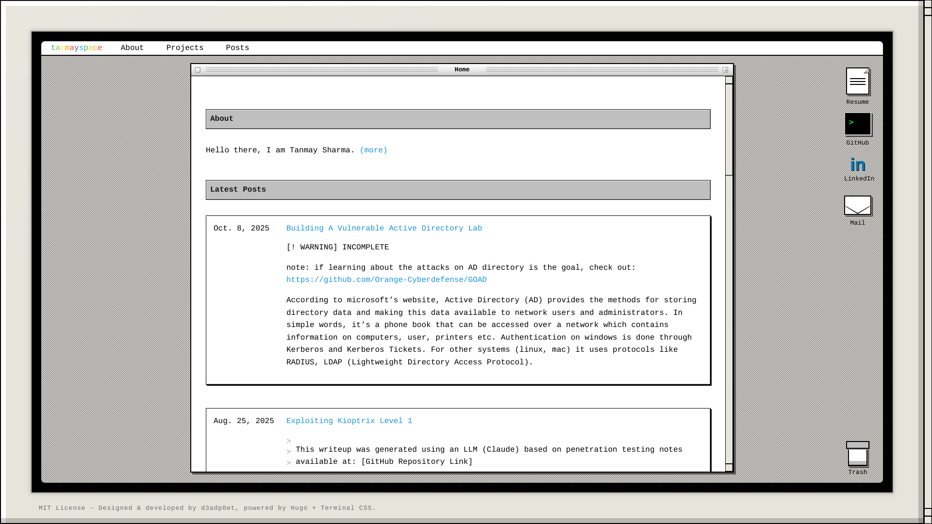 website screenshot of https://tanmayspace.pages.dev/