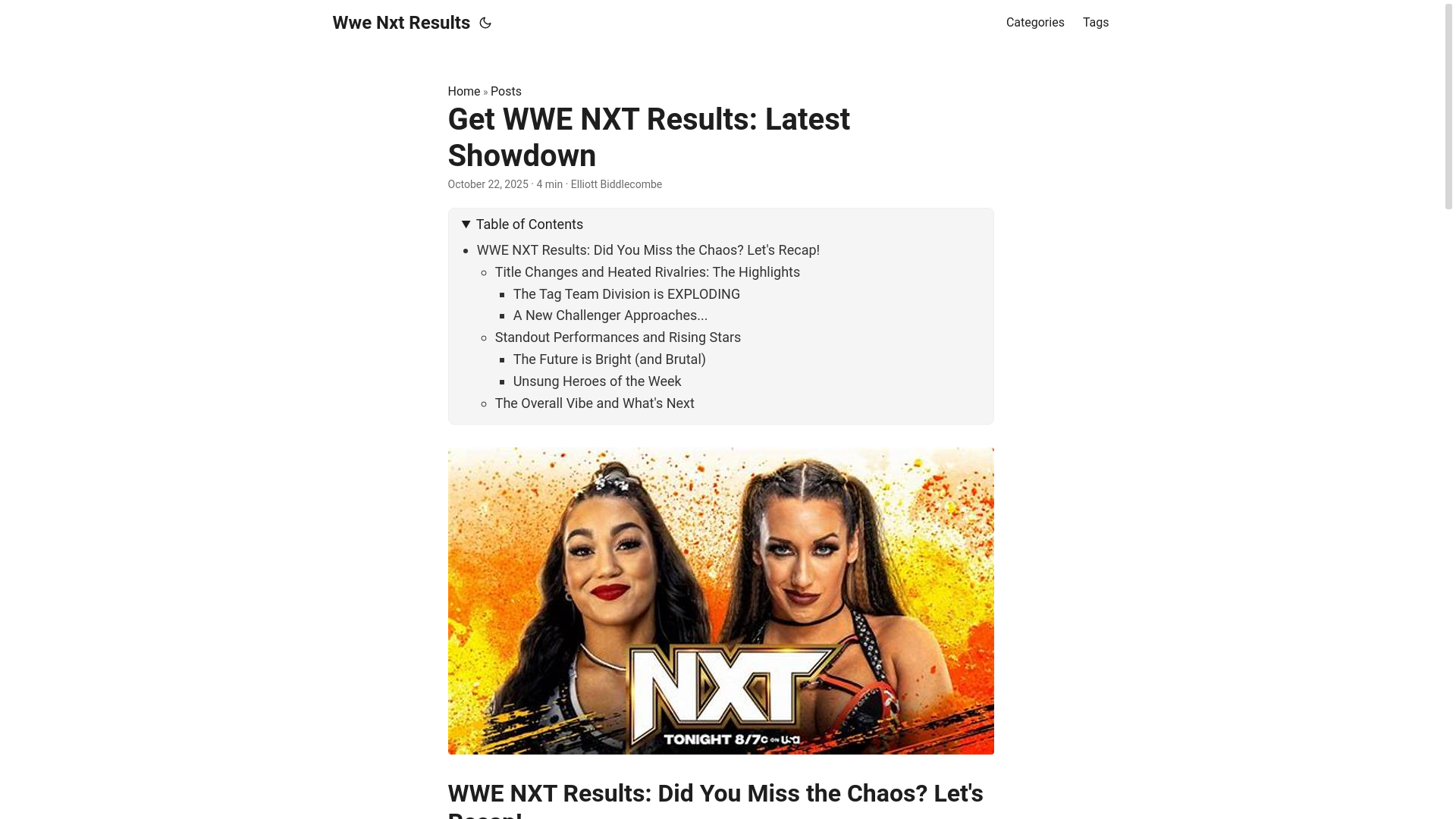 website screenshot of https://wwe-nxt-results.pages.dev/
