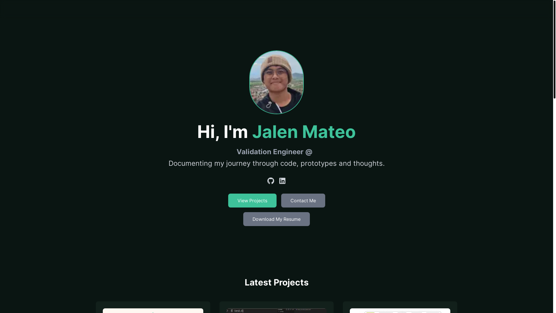 website screenshot of https://jalenmateo.com/