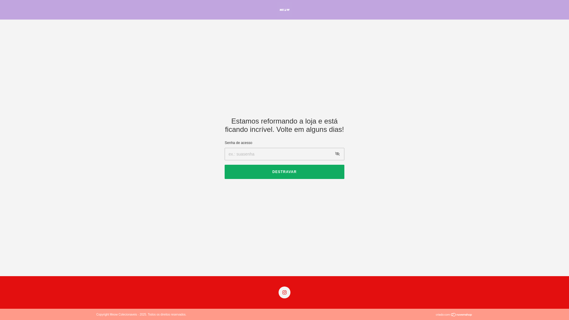 website screenshot of https://meowcolecionaveis.com.br/