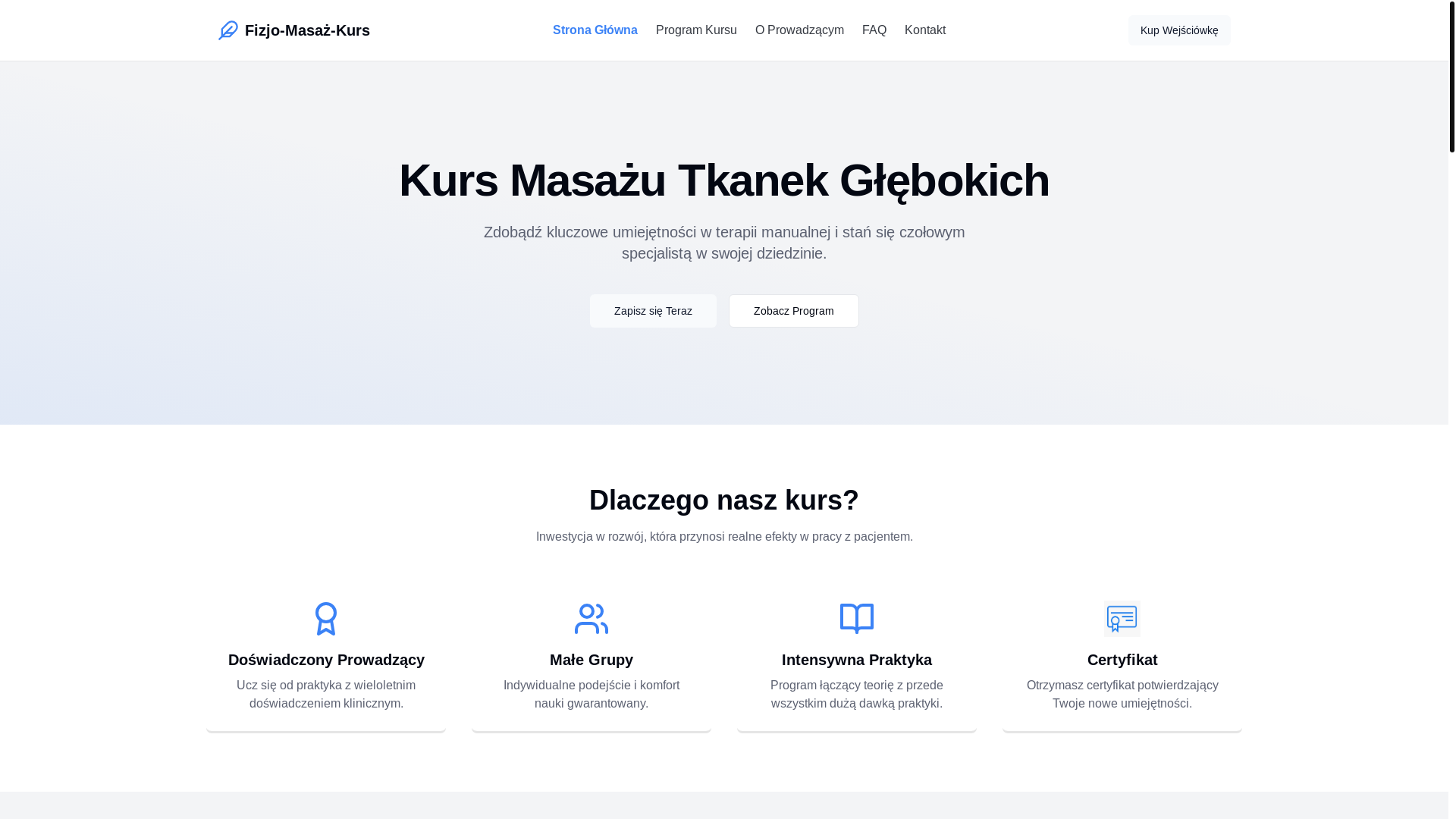 website screenshot of https://fizjomasazkurs.pl/