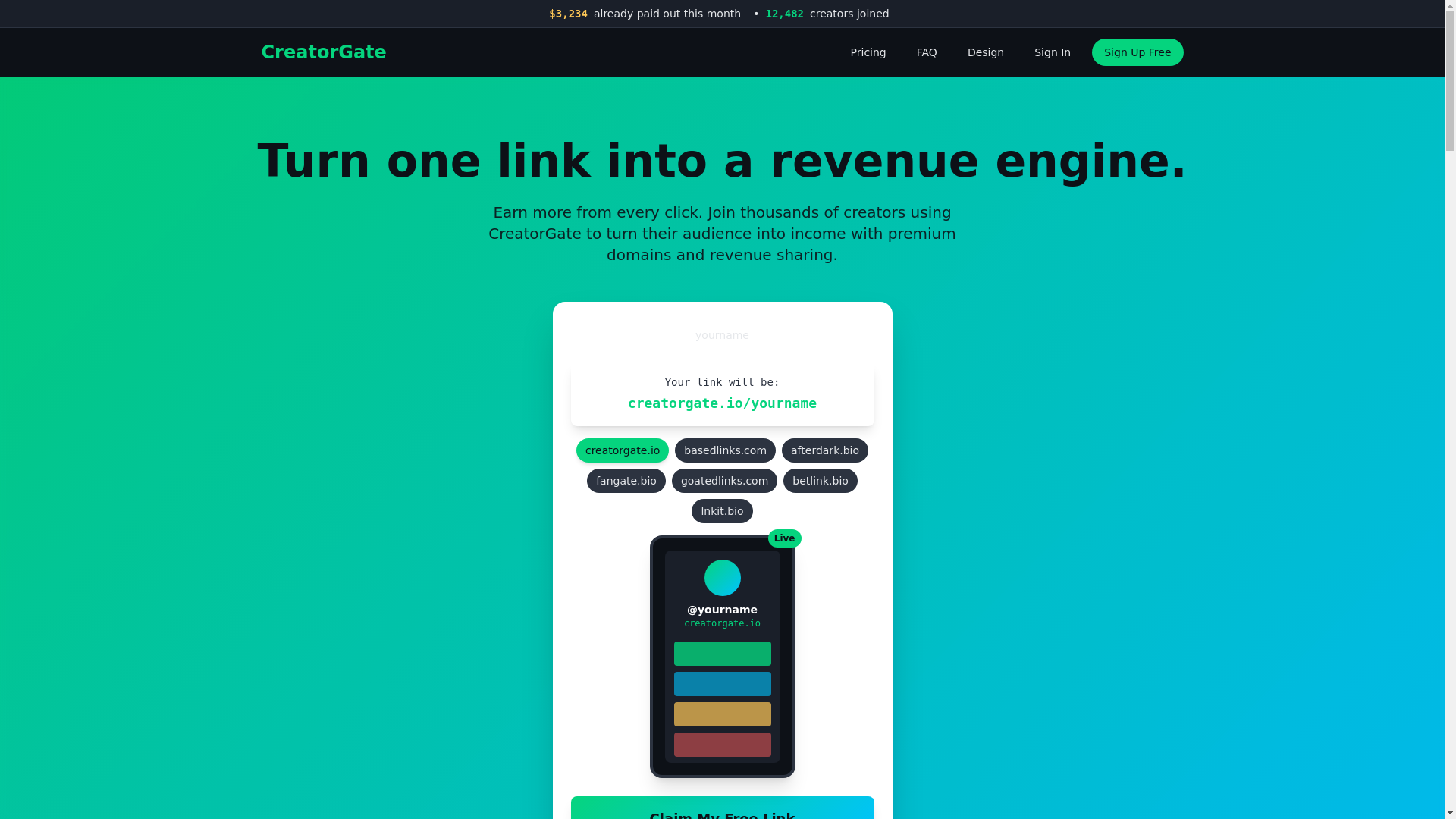 website screenshot of https://creatorgate.io/