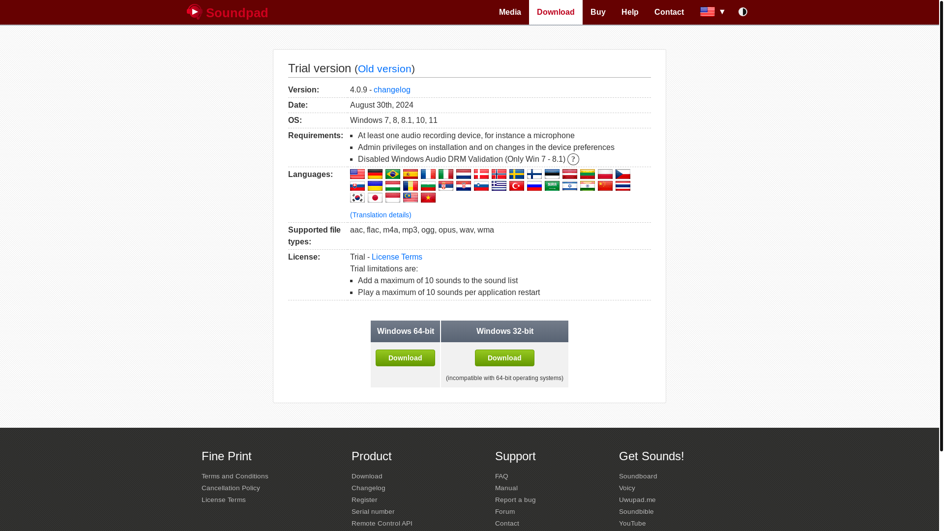 website screenshot of https://www.leppsoft.com/soundpad/en/download/