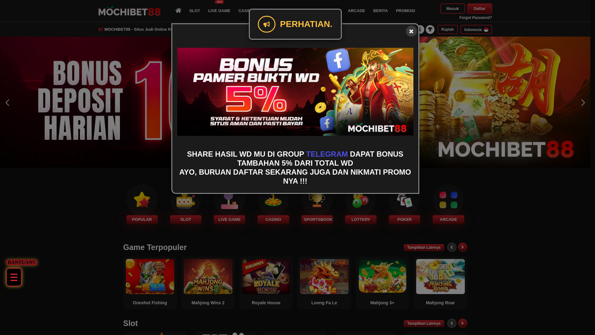 website screenshot of https://mochibet88-site.website/