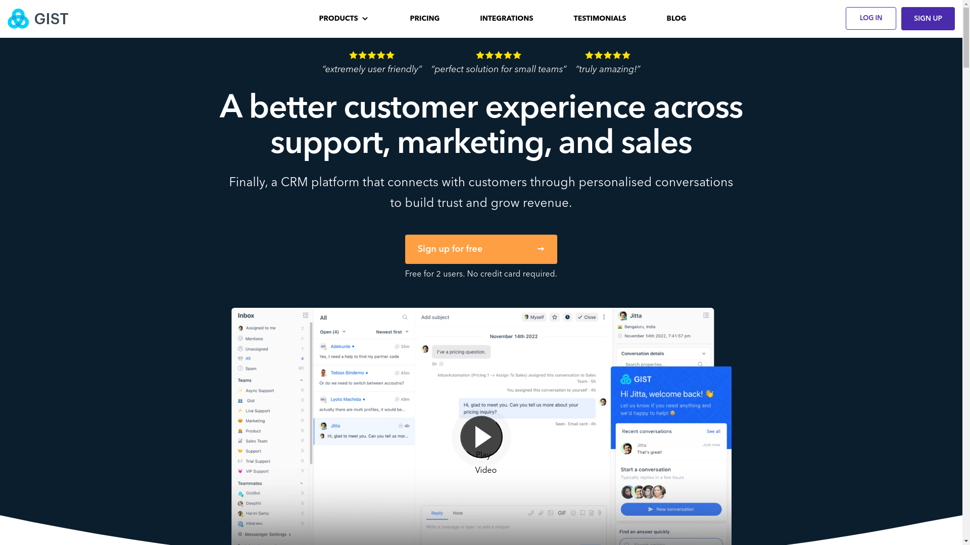 website screenshot of https://getgist.com
