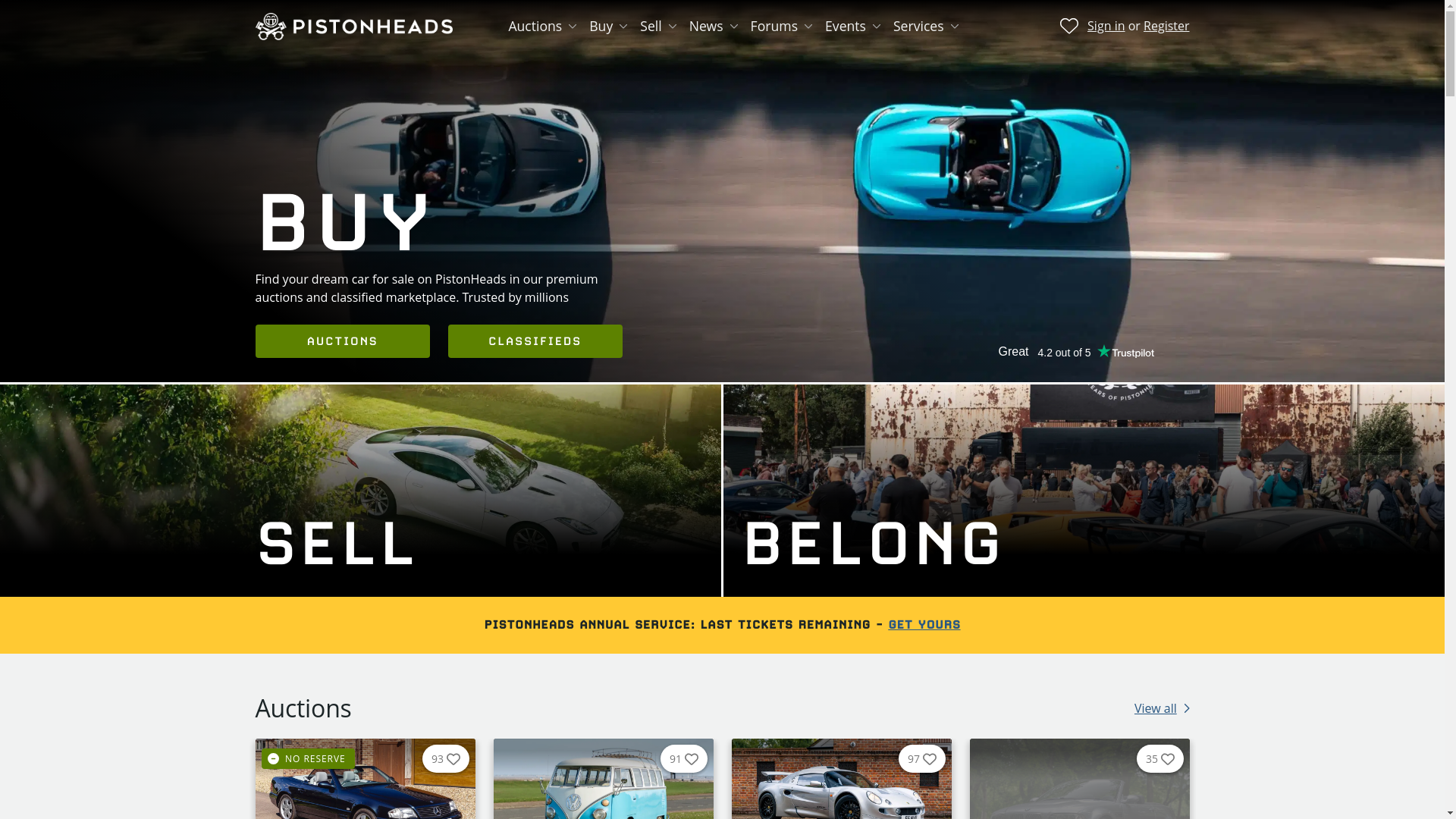 website screenshot of https://pistonheads.com