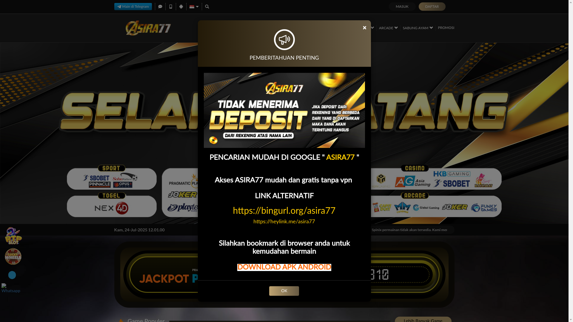 website screenshot of https://asira77mantap.com/