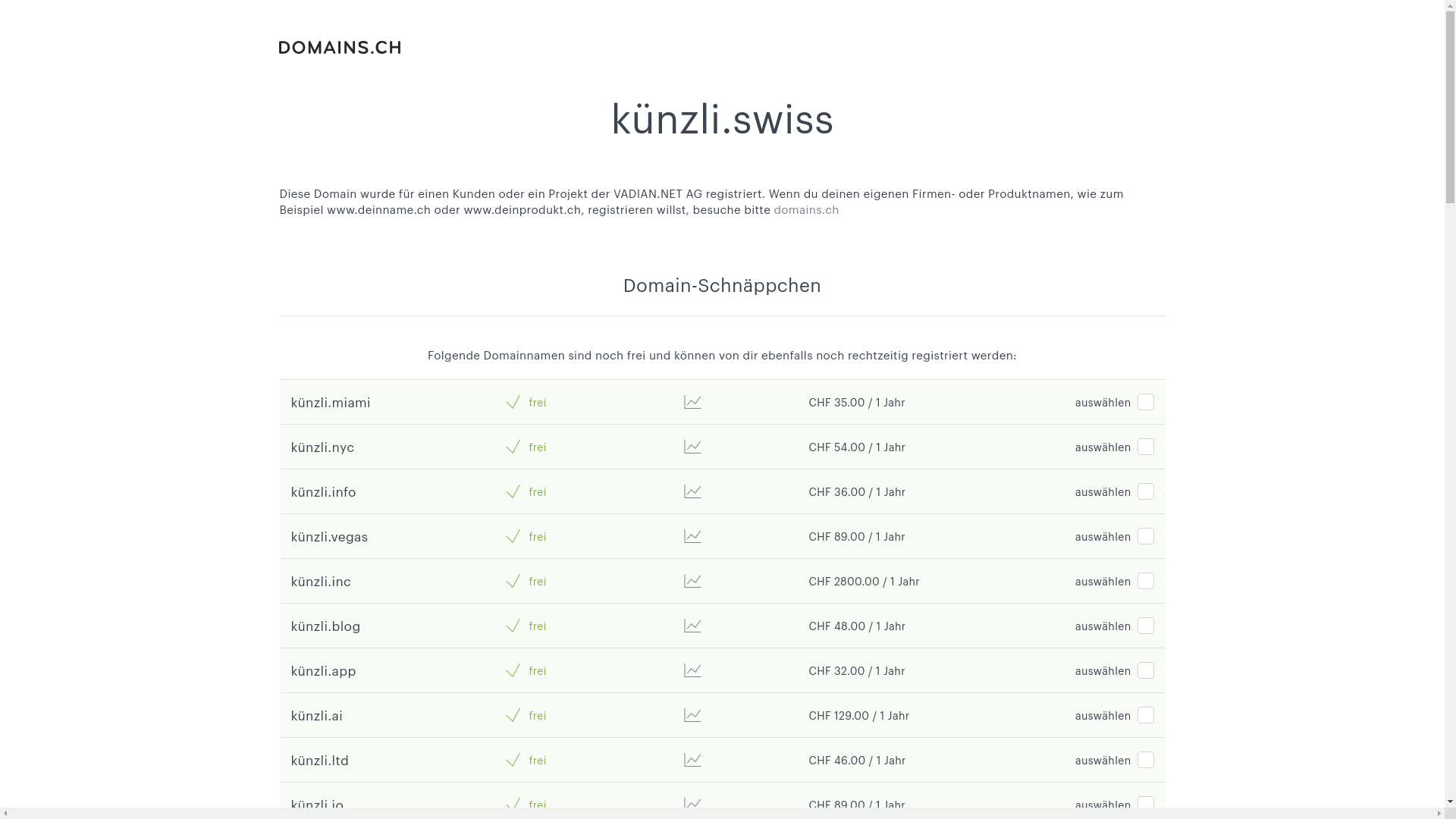 website screenshot of https://xn--knzli-kva.swiss/
