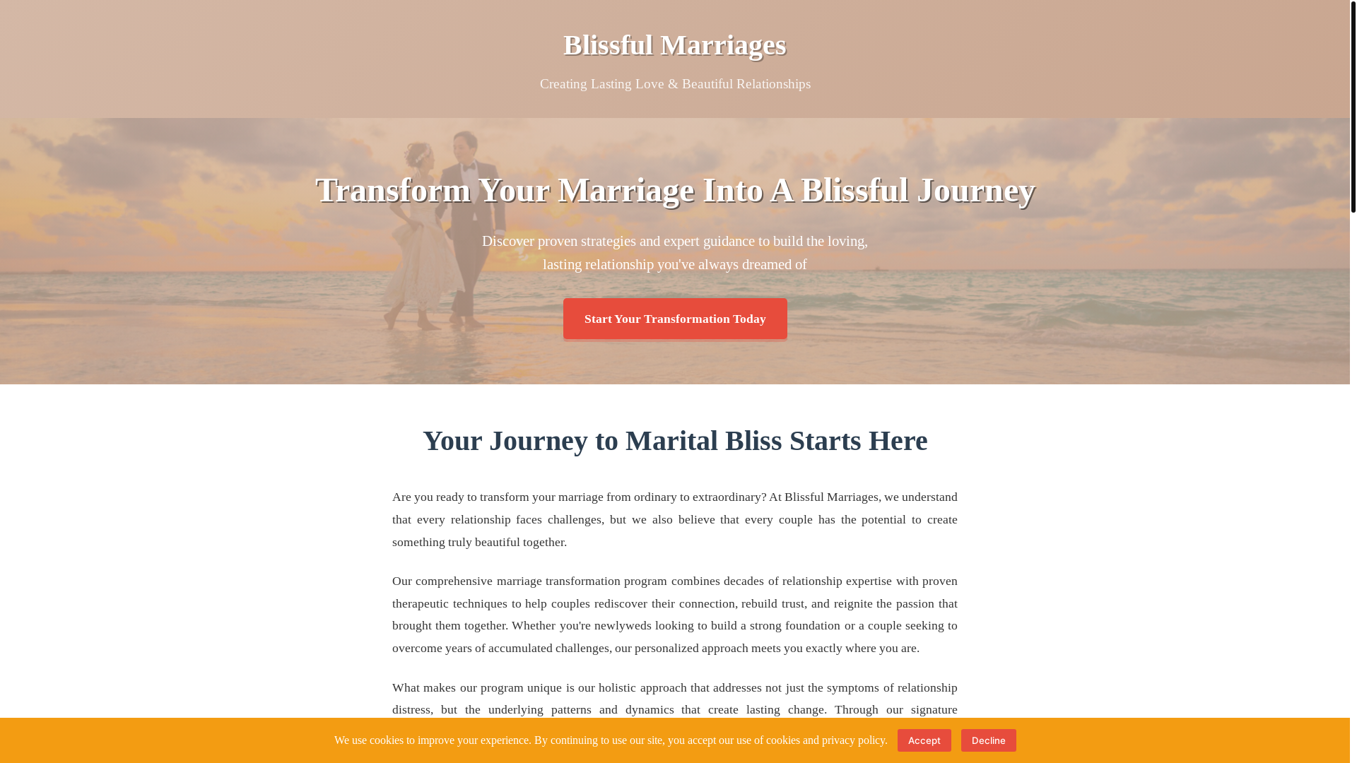 website screenshot of https://blissfulmarriages.beauty/