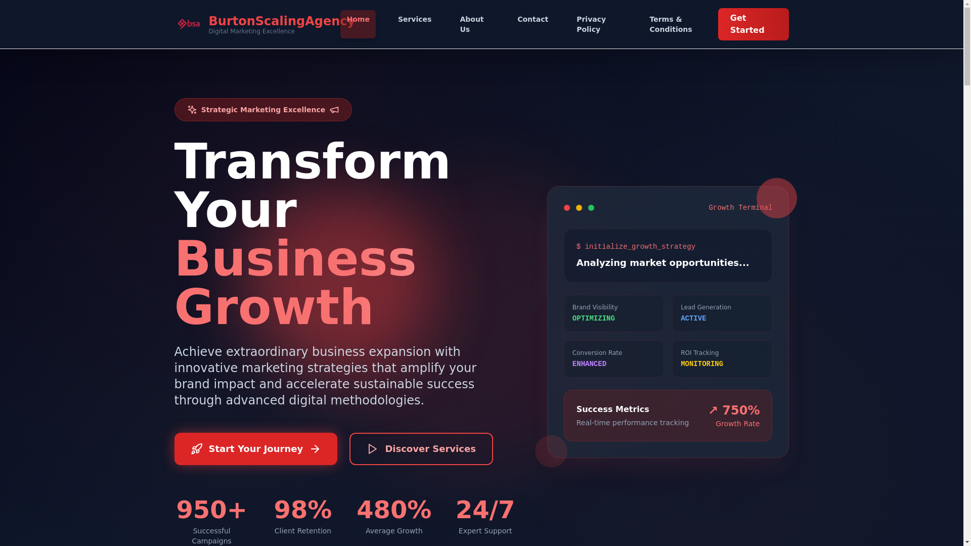 website screenshot of https://burtonscalingagency.site/