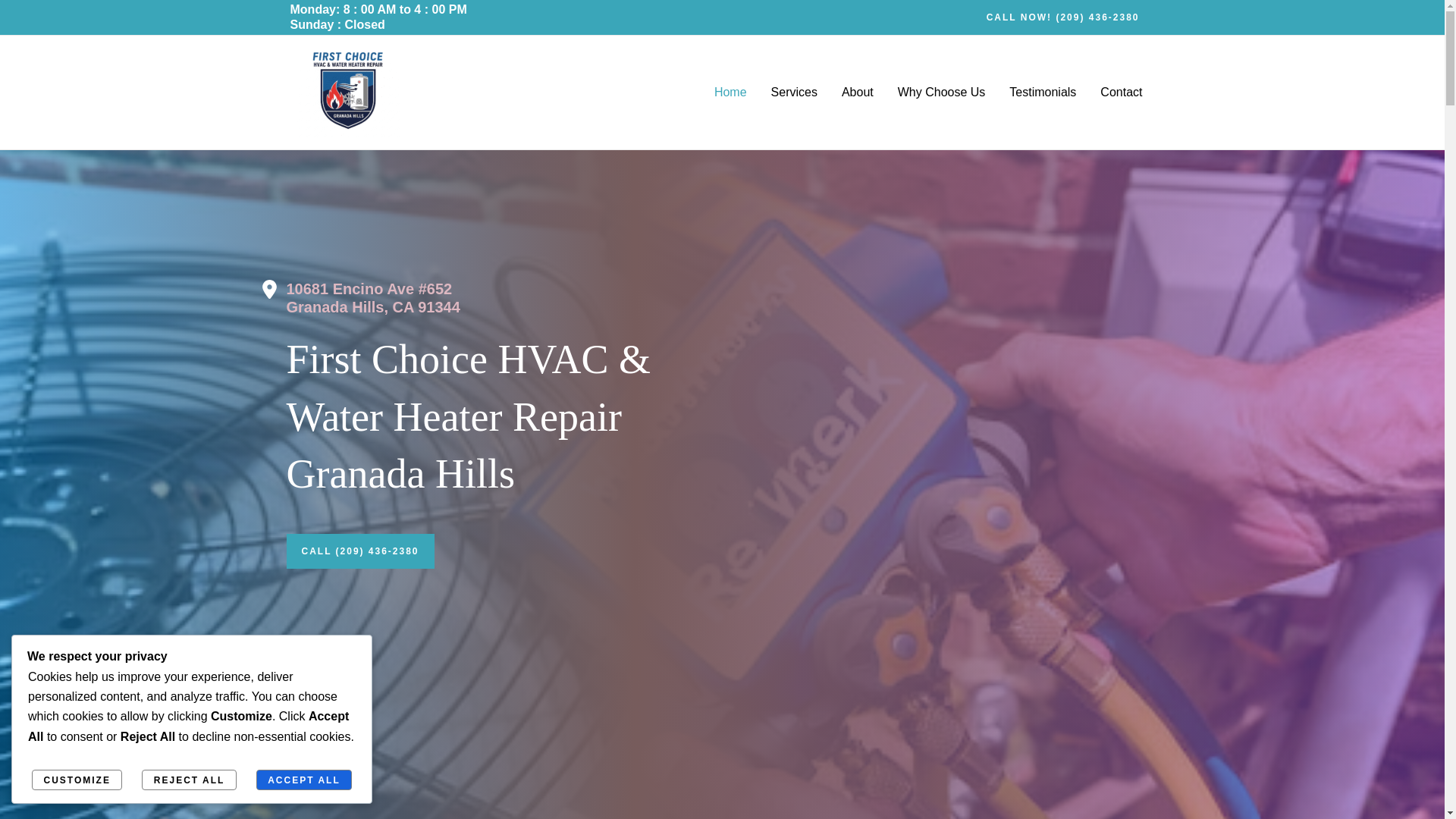 website screenshot of https://firstchoicehvacwaterheaterrepairgranadahills.com/