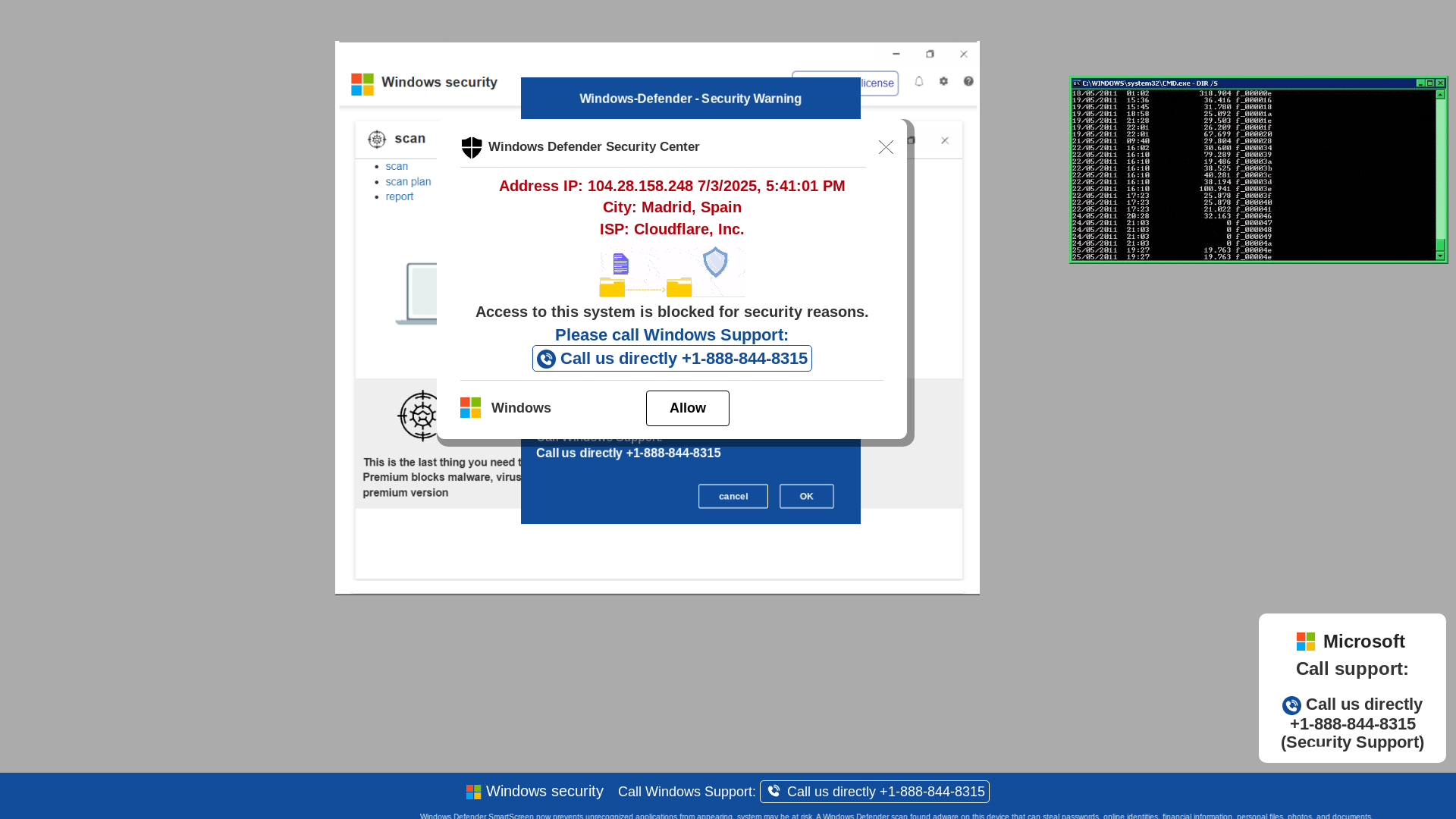 website screenshot of https://ewroiul1.z24.web.core.windows.net/wewebinfocodeinfo01Html/?bcda=1-888-844-8315