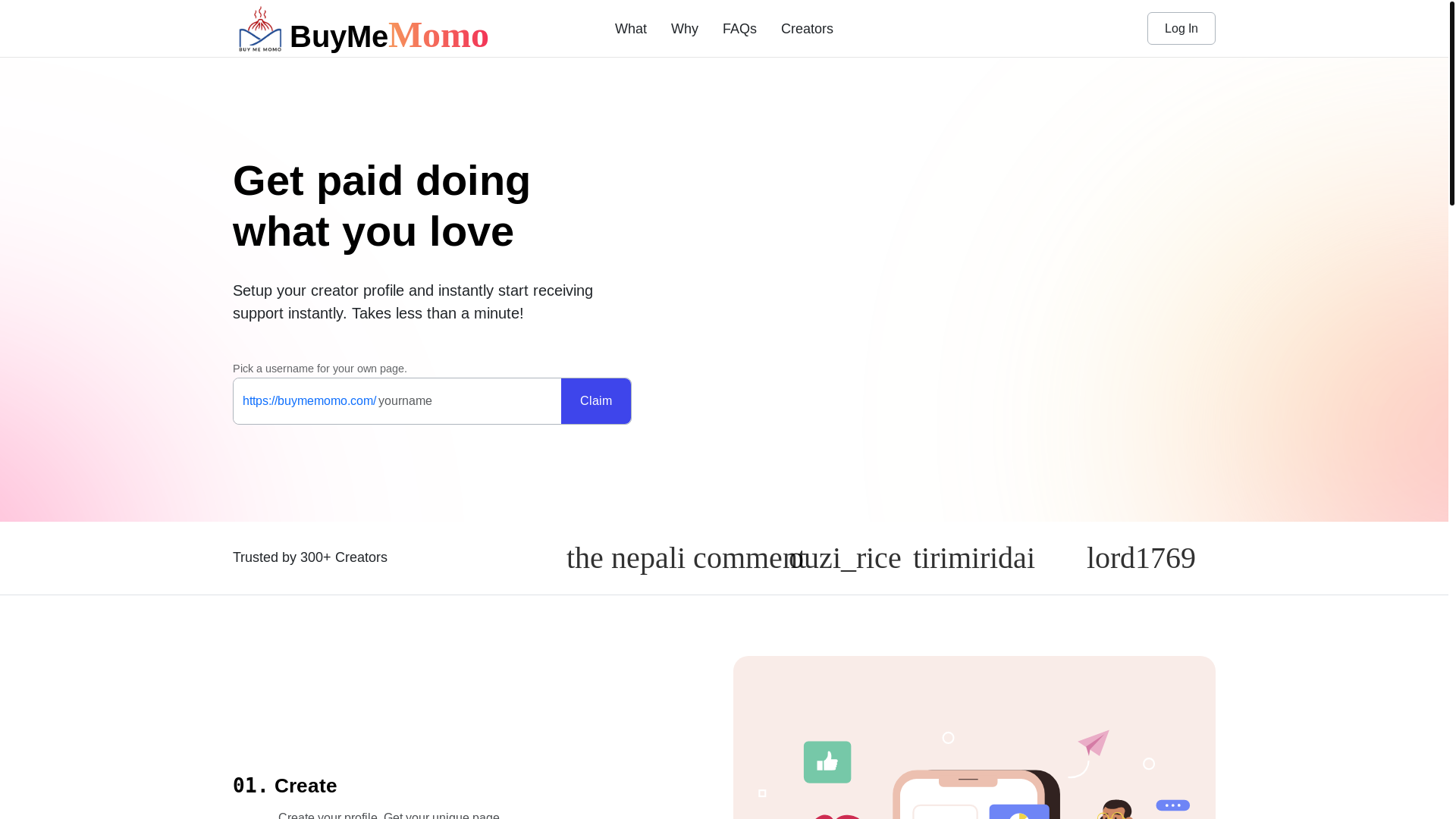 website screenshot of https://buymemomo.com/