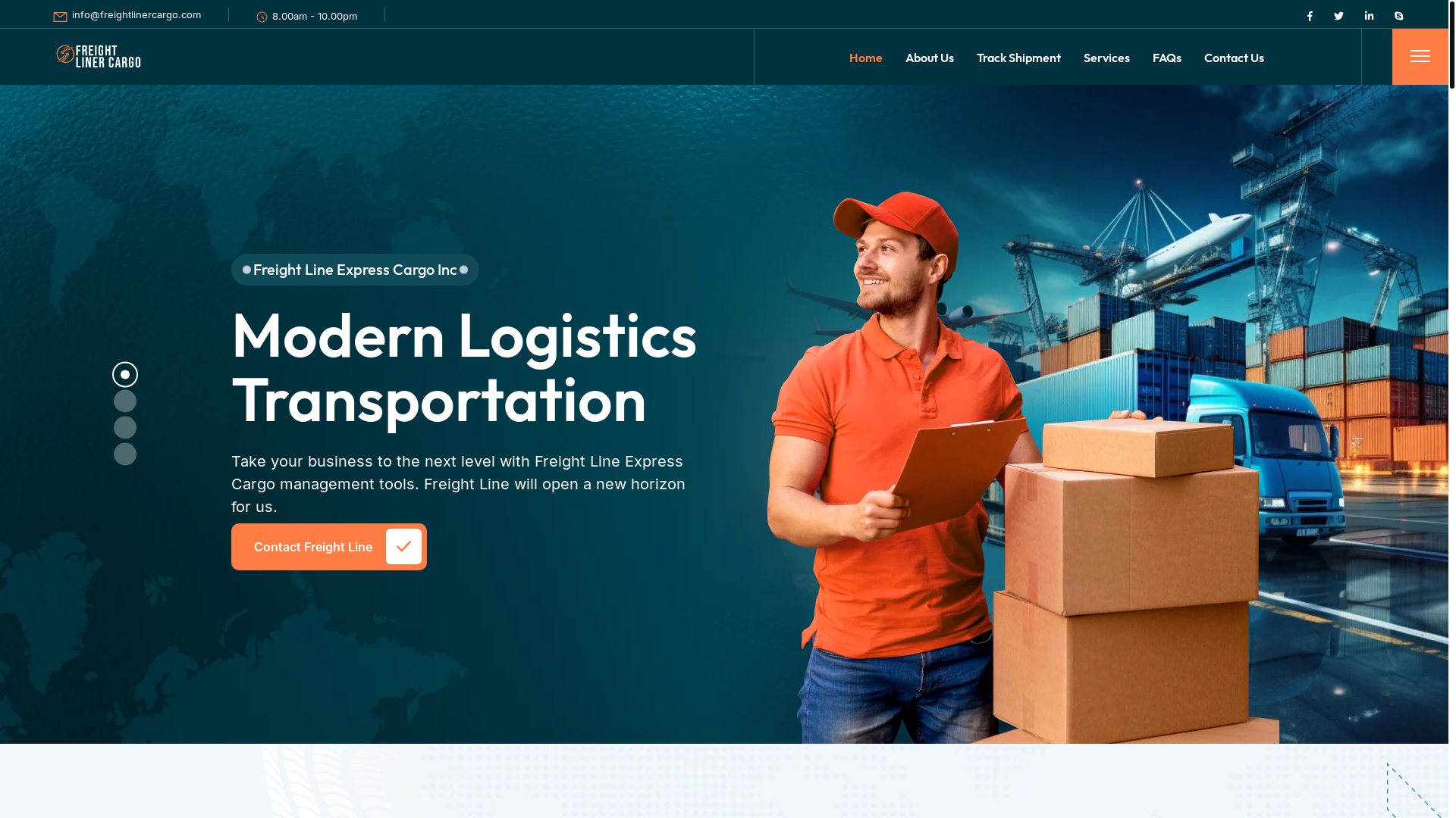 website screenshot of https://freightlinercargo.com/