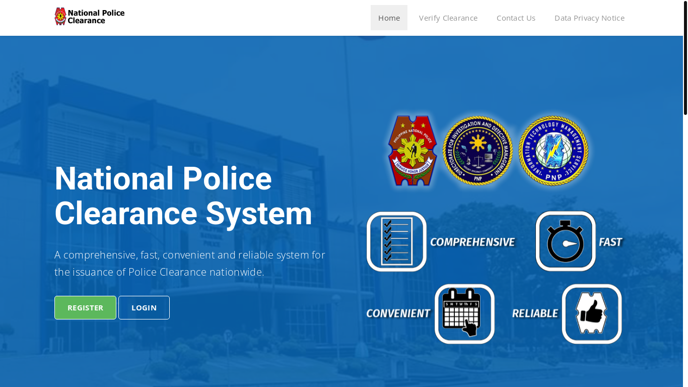 website screenshot of https://pnpclearance.ph/