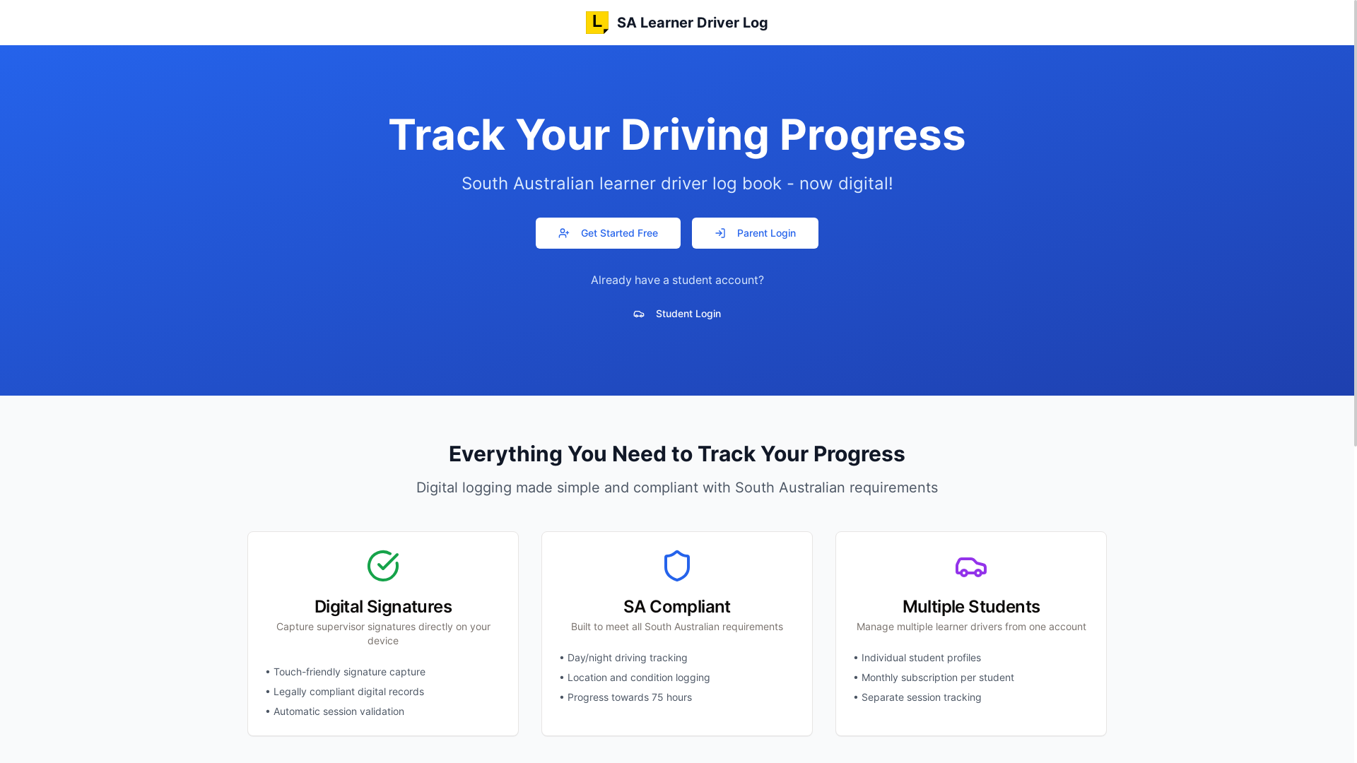website screenshot of https://salearnerlogbook.com.au/