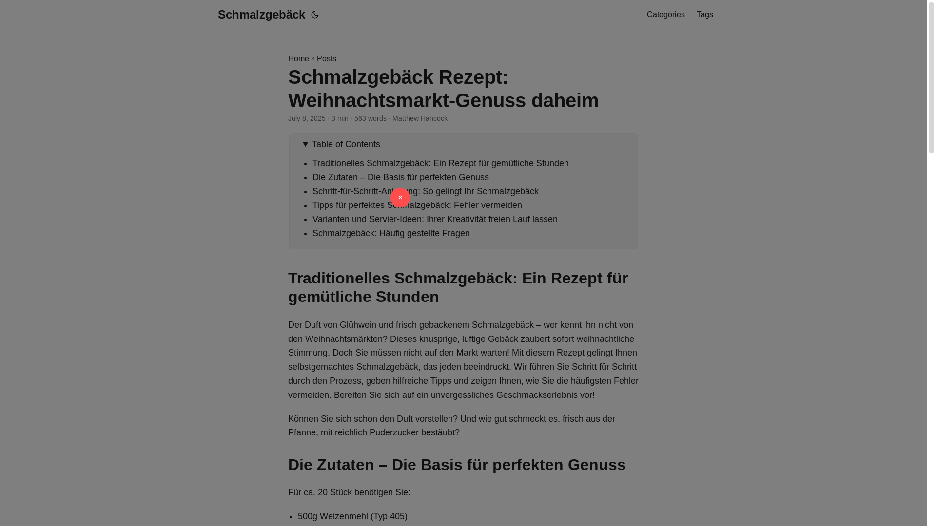 website screenshot of https://schmalzgeback.pages.dev/