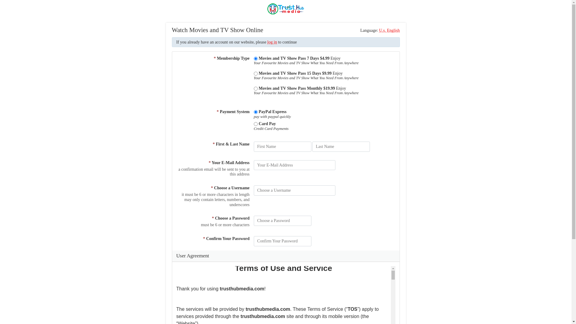 website screenshot of https://trusthubmedia.com/app/signup/entertainment