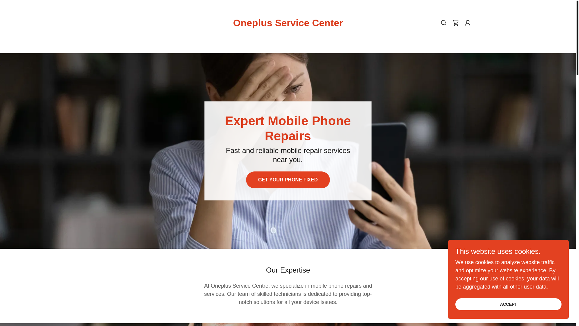 website screenshot of https://oneplusservicecenter.store/
