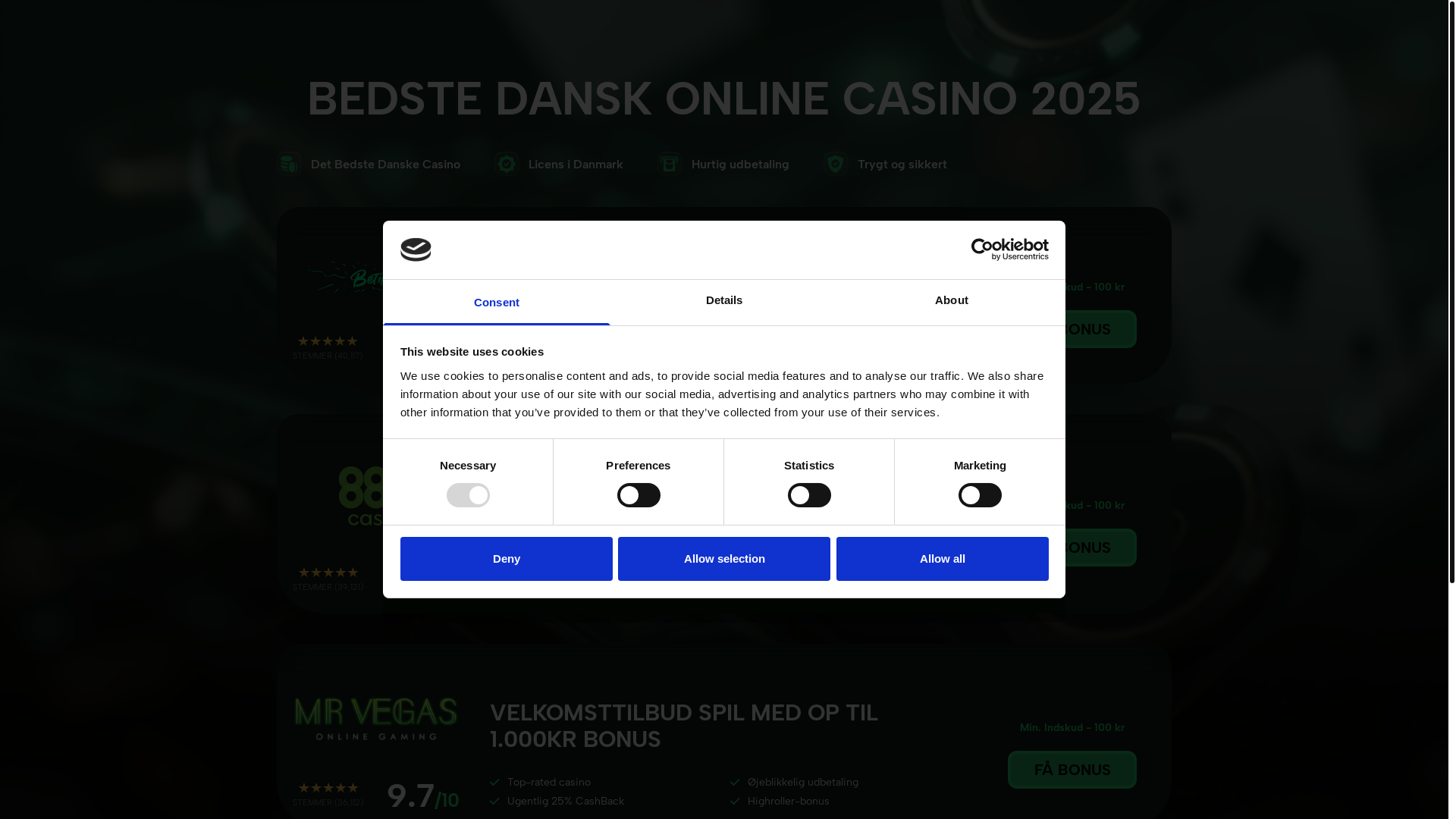 website screenshot of https://danishbestratedslots.com/