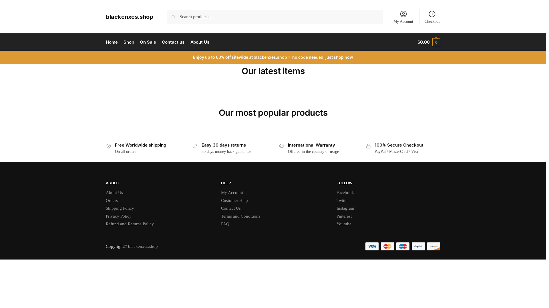 website screenshot of https://blackenxes.shop/