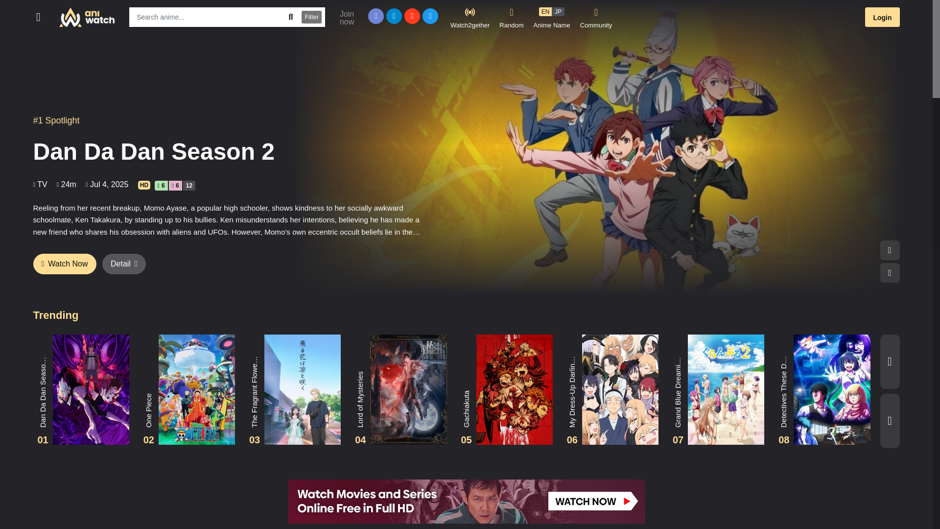 website screenshot of https://aniwatchtv.to/watch/dan-da-dan-season-2-19793?ep=143038