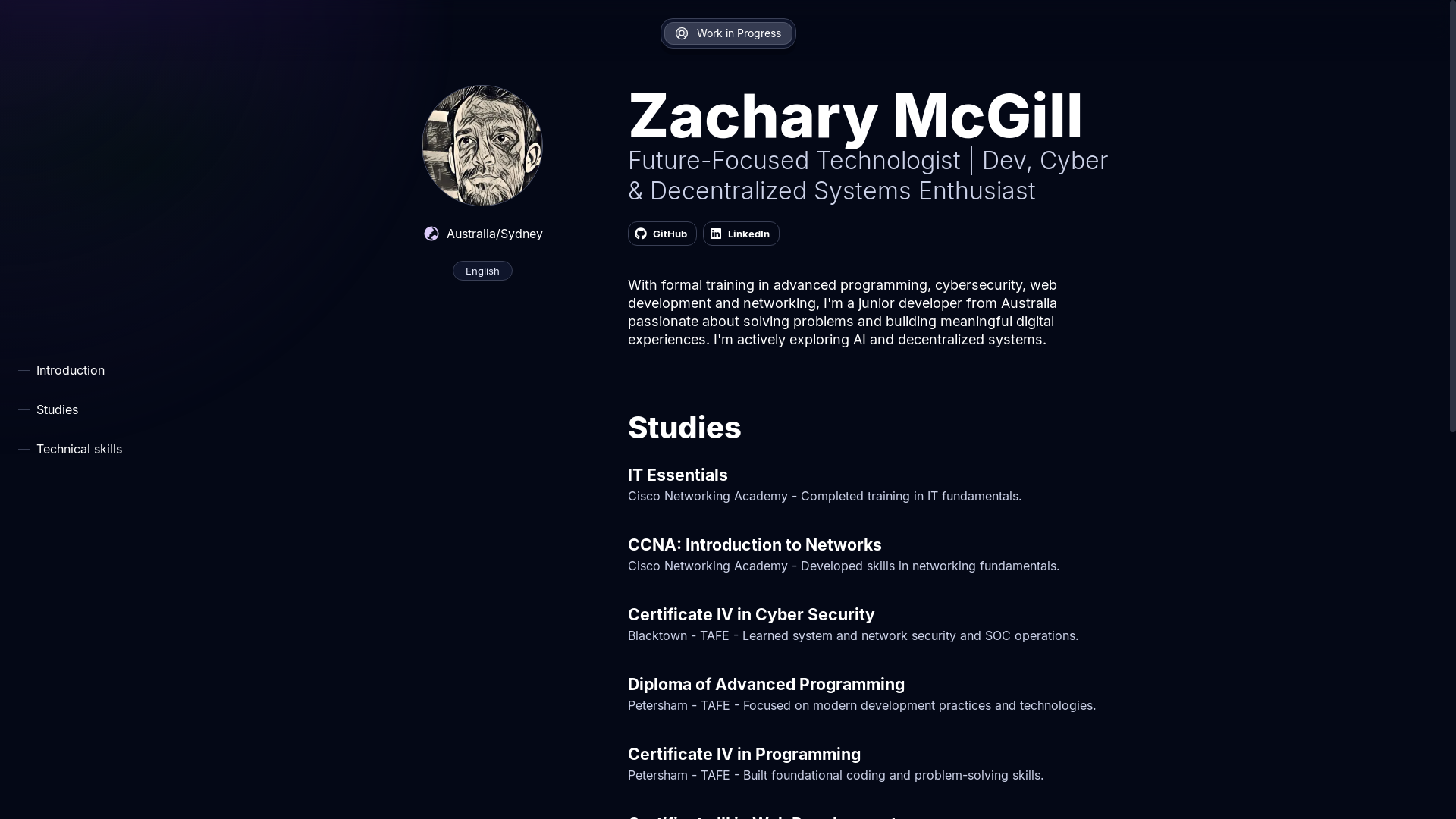website screenshot of https://zacdev.space/