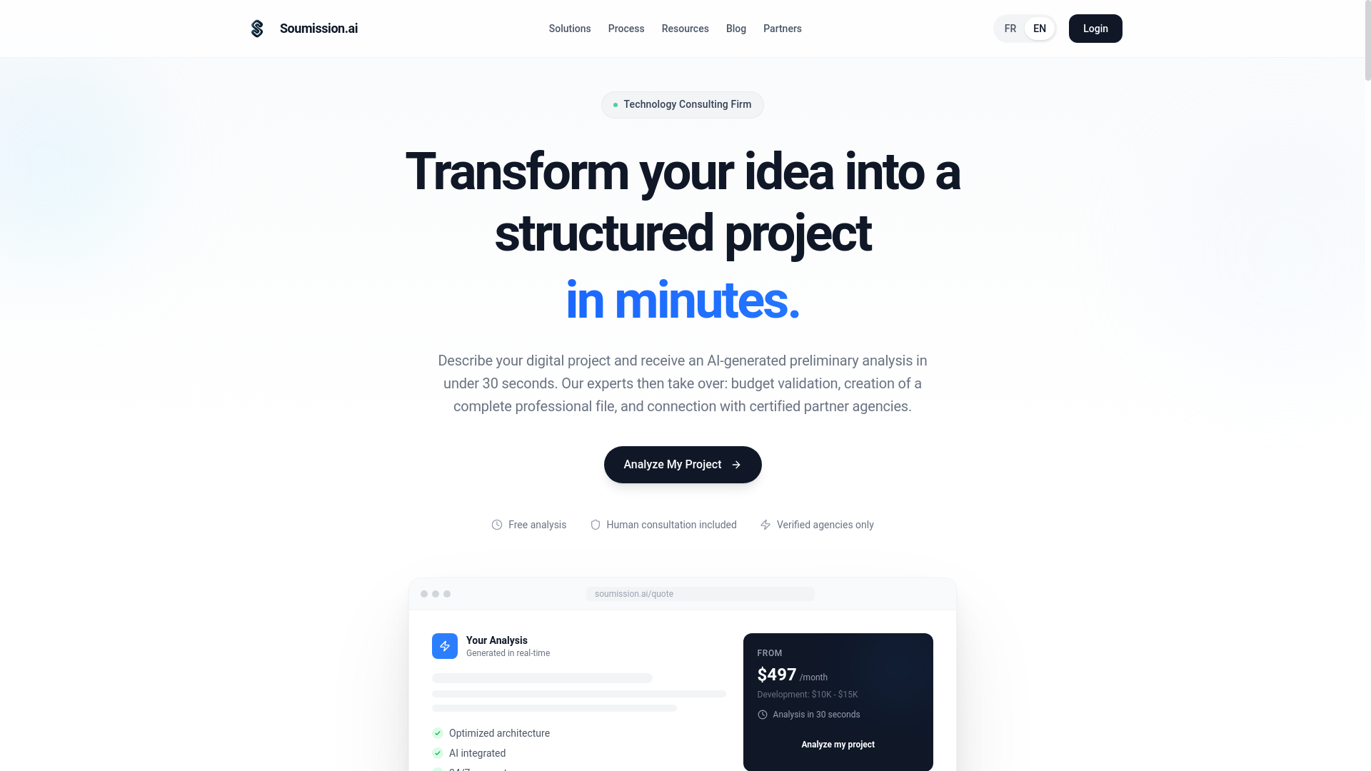 website screenshot of https://soumission.ai/