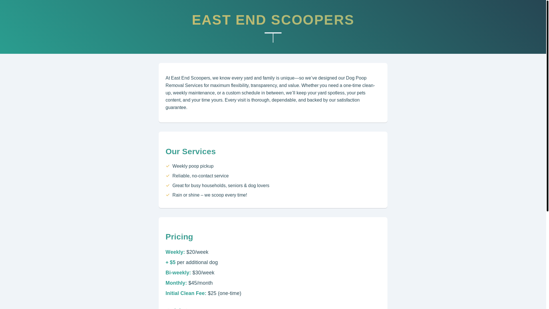 website screenshot of https://eastendscoopers.ca/