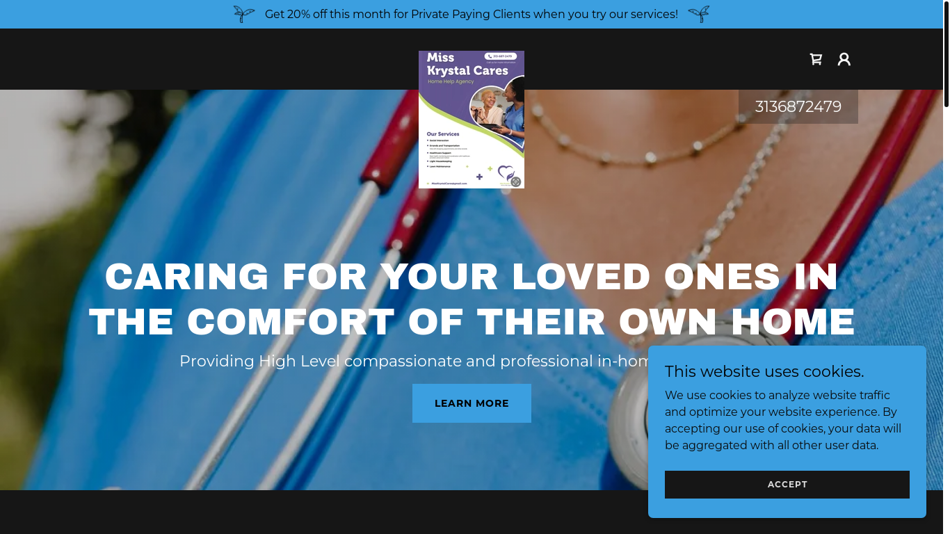 website screenshot of https://misskrystalcares.org/