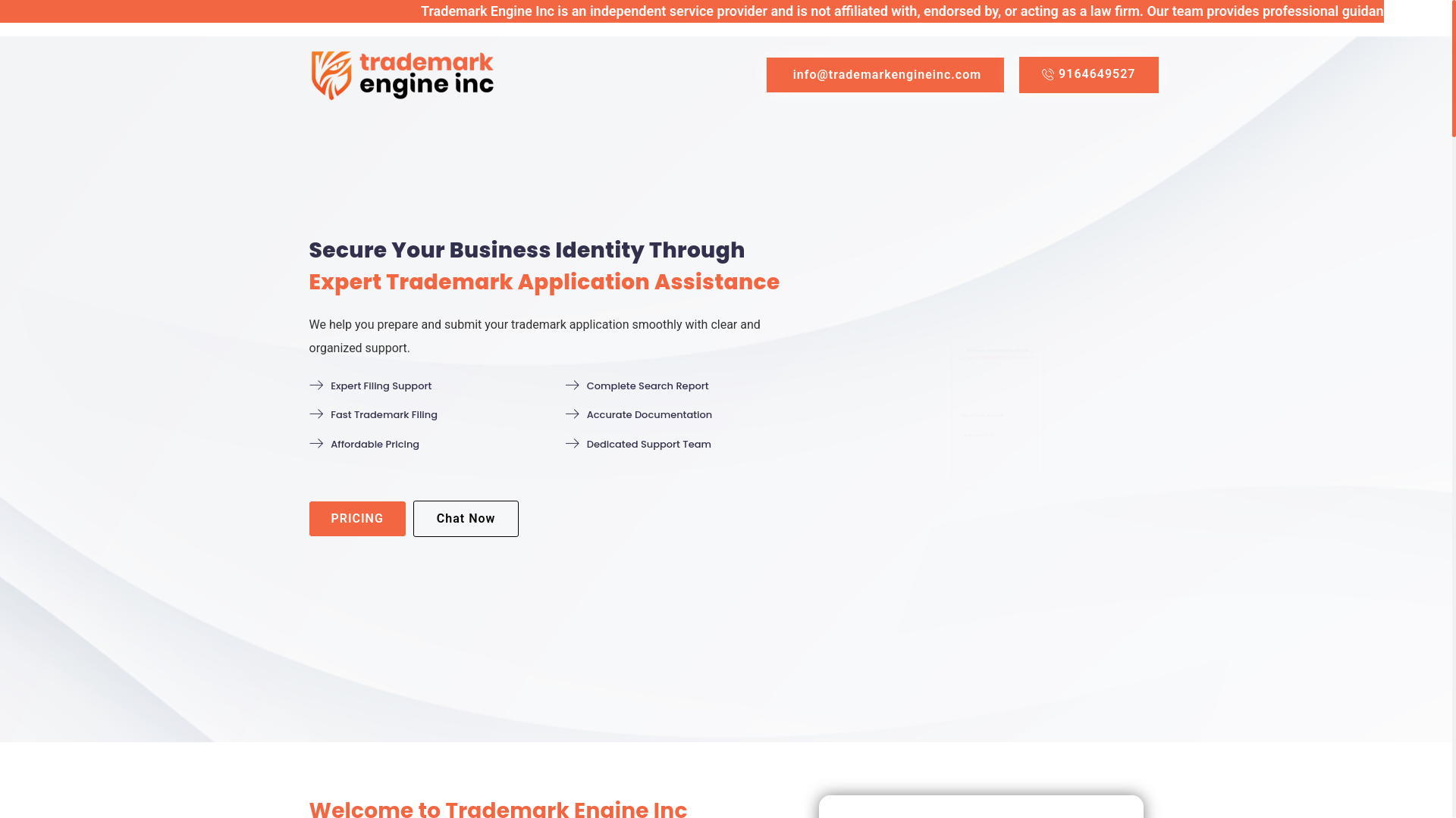 website screenshot of https://trademarkengineinc.com/