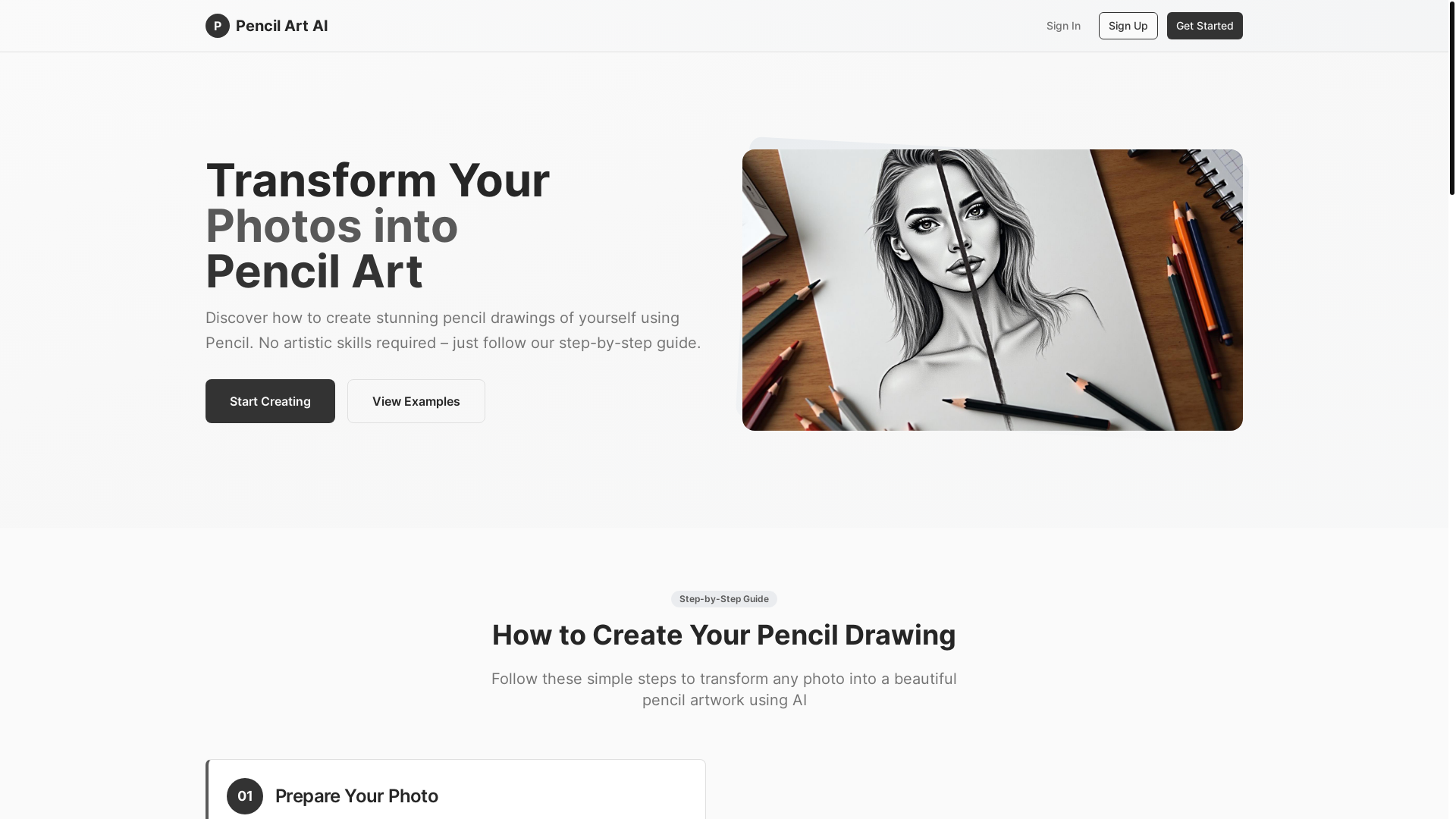 website screenshot of https://pencilart.app/