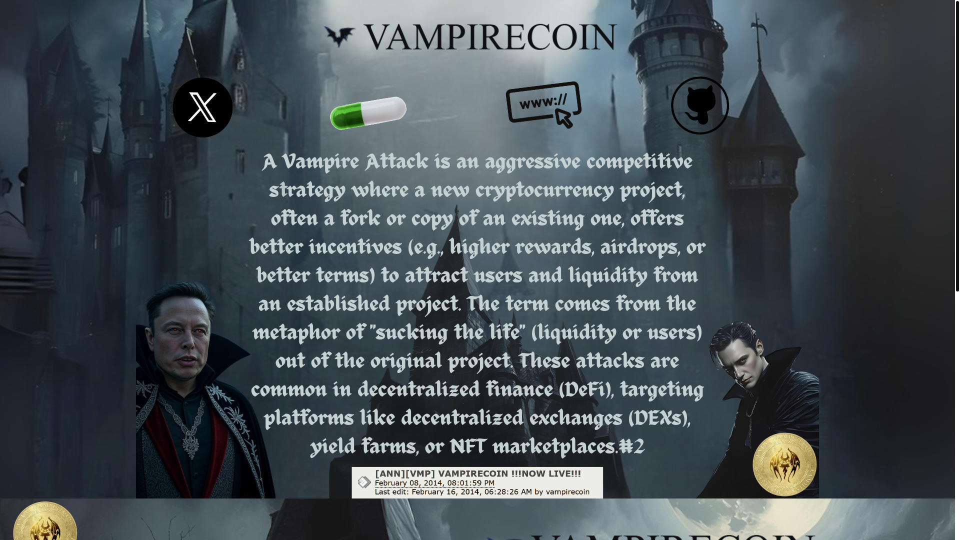 website screenshot of https://vampcoin.org/