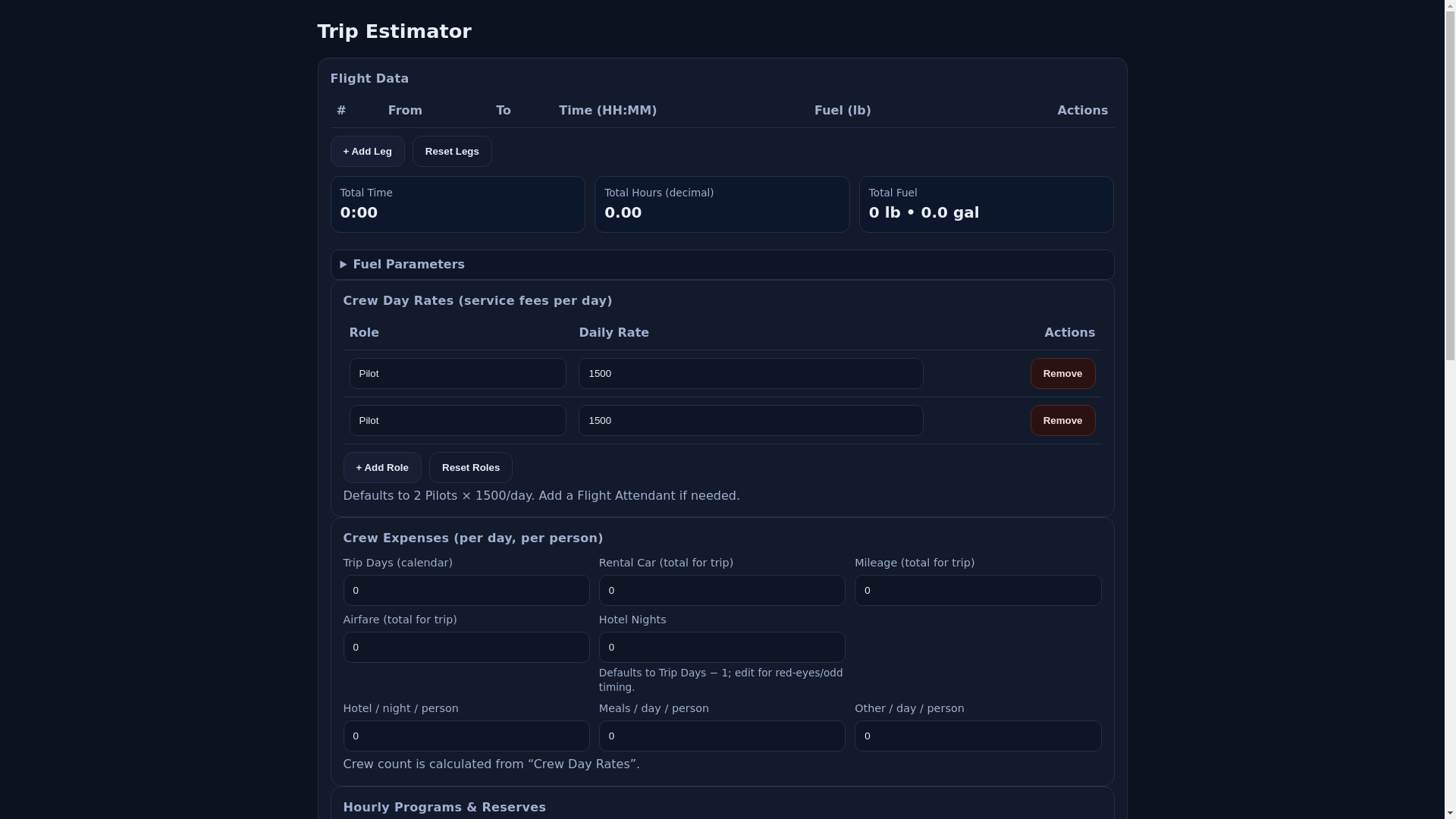 website screenshot of https://trip-estimator.pages.dev/