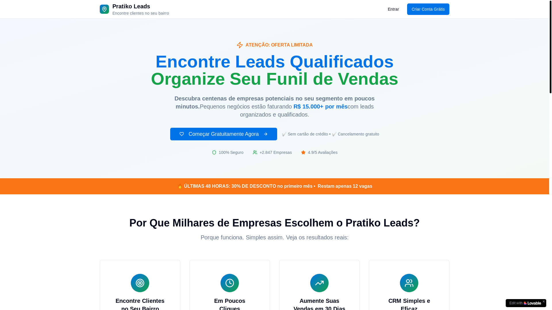 website screenshot of https://pratikoleads.com/