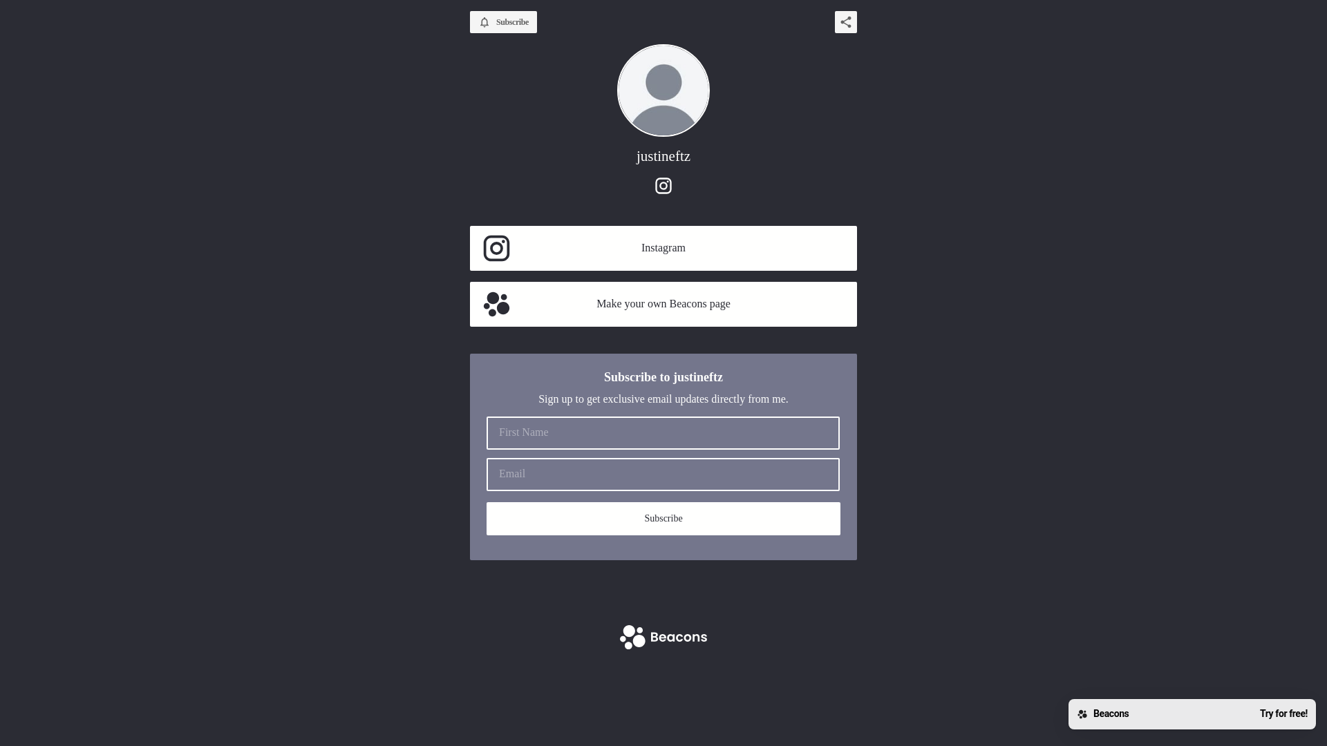 website screenshot of https://justineftz.store/