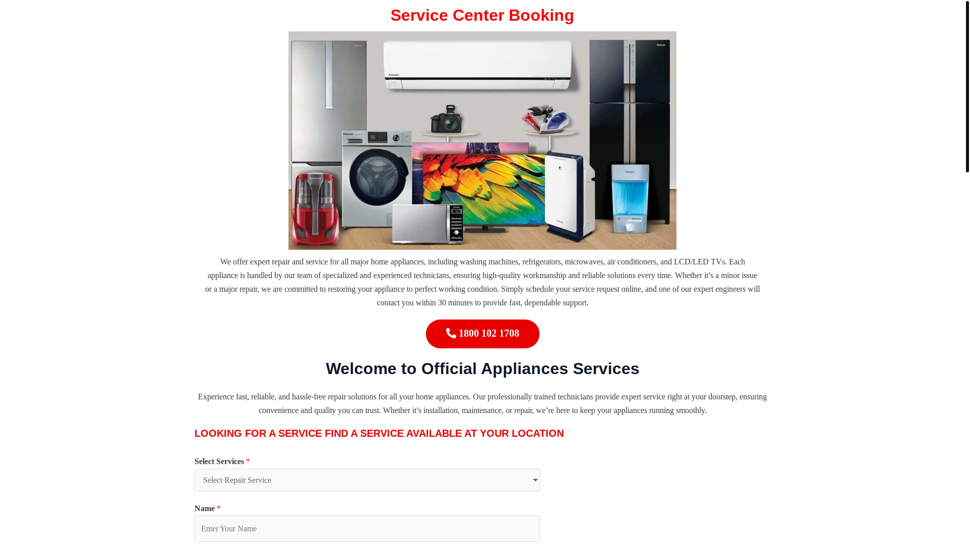 website screenshot of https://lg-official-repair-service-booking.co.in/