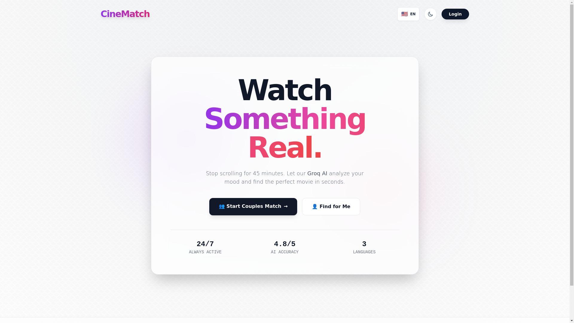 website screenshot of https://cinematch.info/